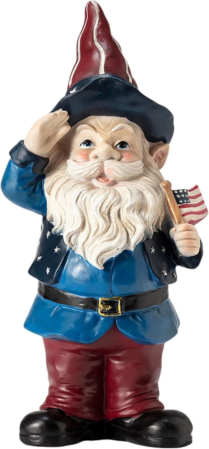 Alpine Corporation 12″ Tall Outdoor Patriotic Garden Gnome Saluting Yard Statue Decoration