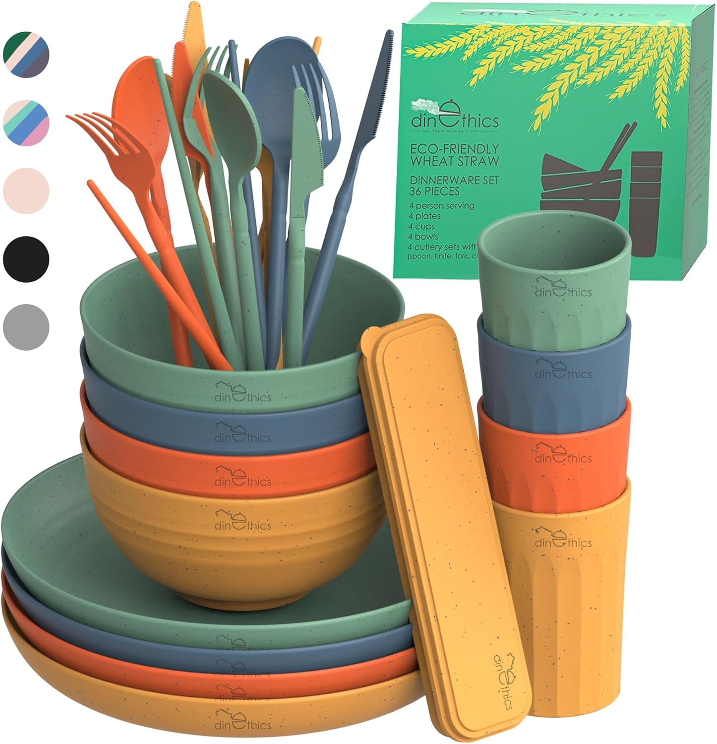 Wheat Straw Dinnerware Sets For 4 – Camping Plates Cups And Bowls Set – Dishwasher Microwave Safe Dishes – Alternate To Plastic Dinnerware Set – Wheat Straw Plates And Bowls Sets – RV Dishes