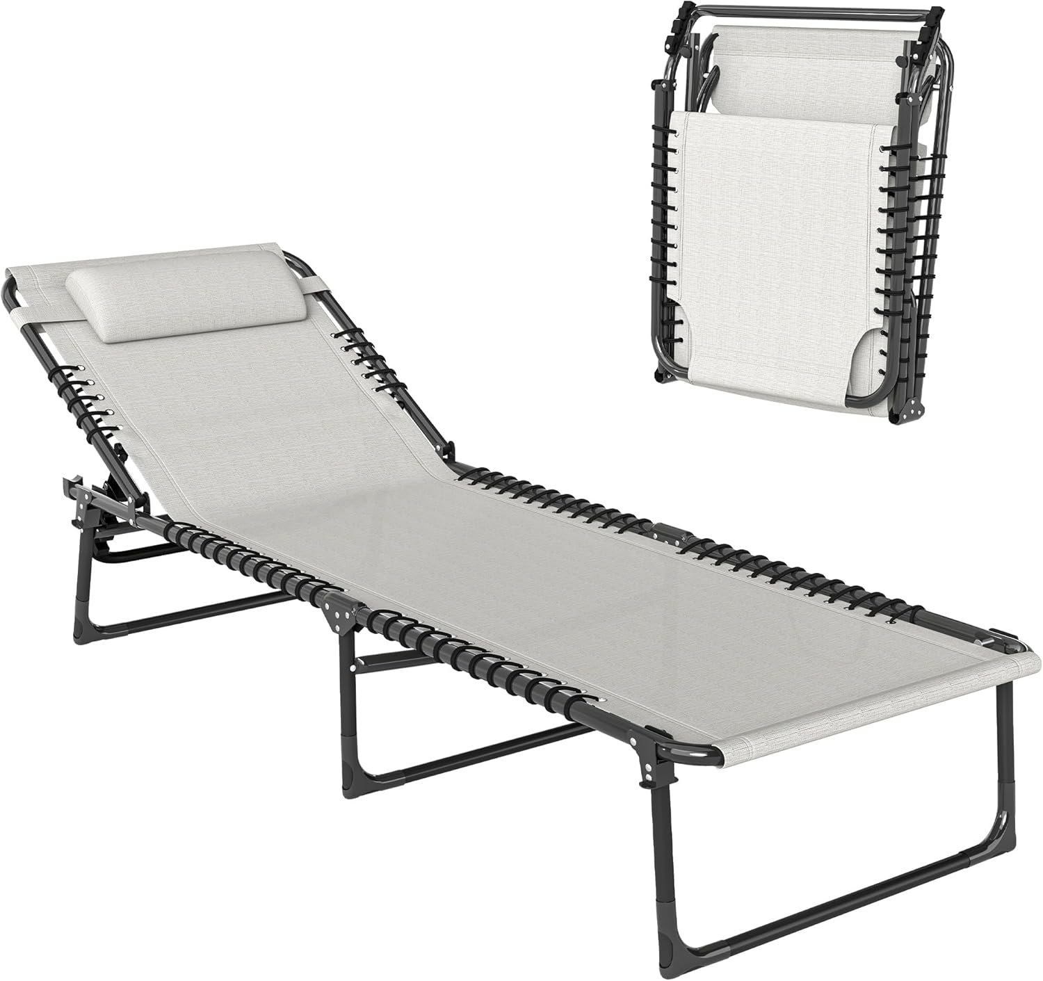 Outsunny Folding Chaise Lounge Chair Outdoor Mesh Seat Cream White | Patio Sun Tanning Chair, Outdoor Chaise Lounger, Breathable Mesh Seat, for Beach, Poolside, Yard