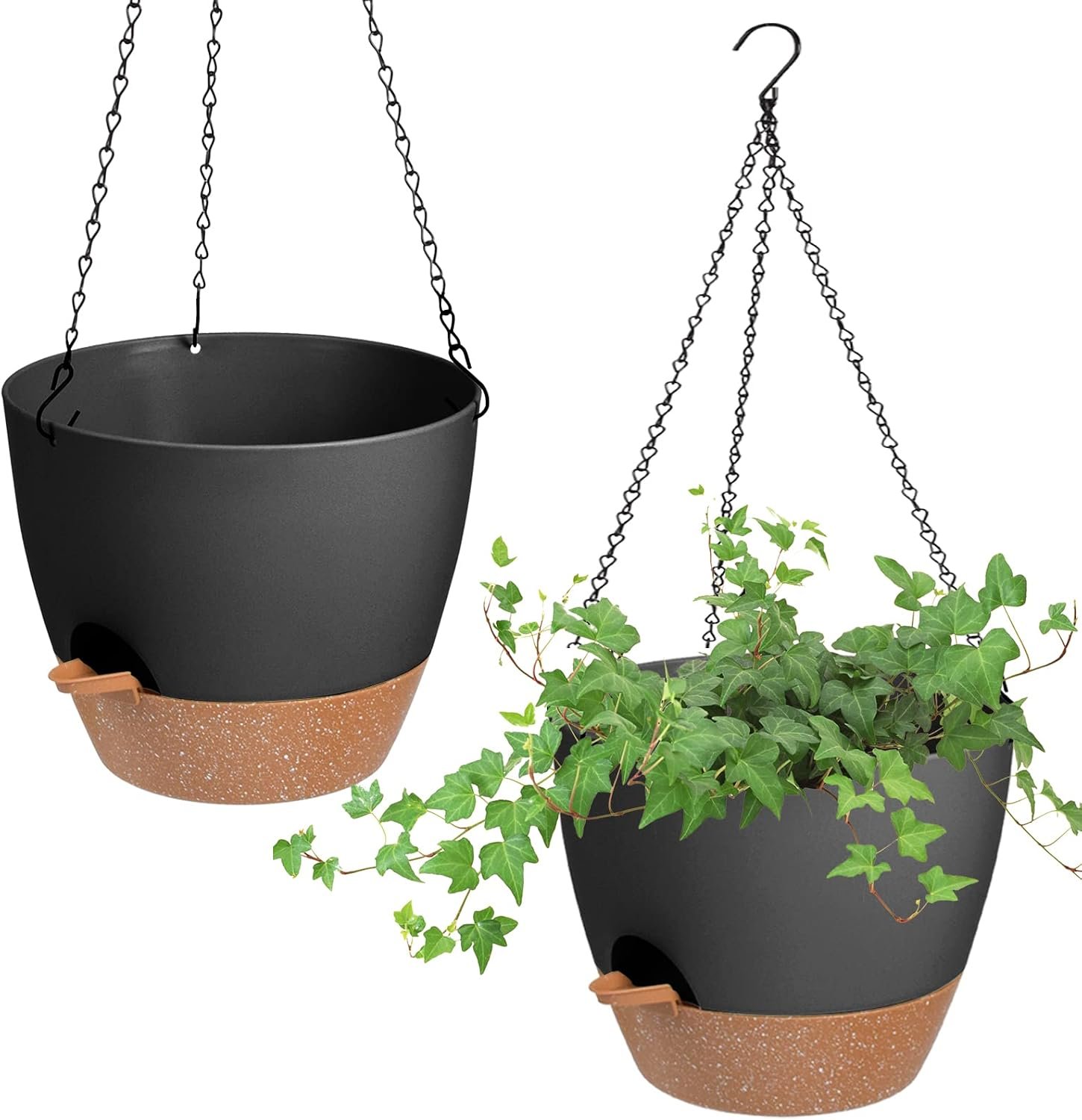 Vanslogreen Hanging Planters for Indoor Outdoor Plants, 2 Pack Self Watering Hanging Pot with Drainage Holes & Removable Tray (Black, 8”)