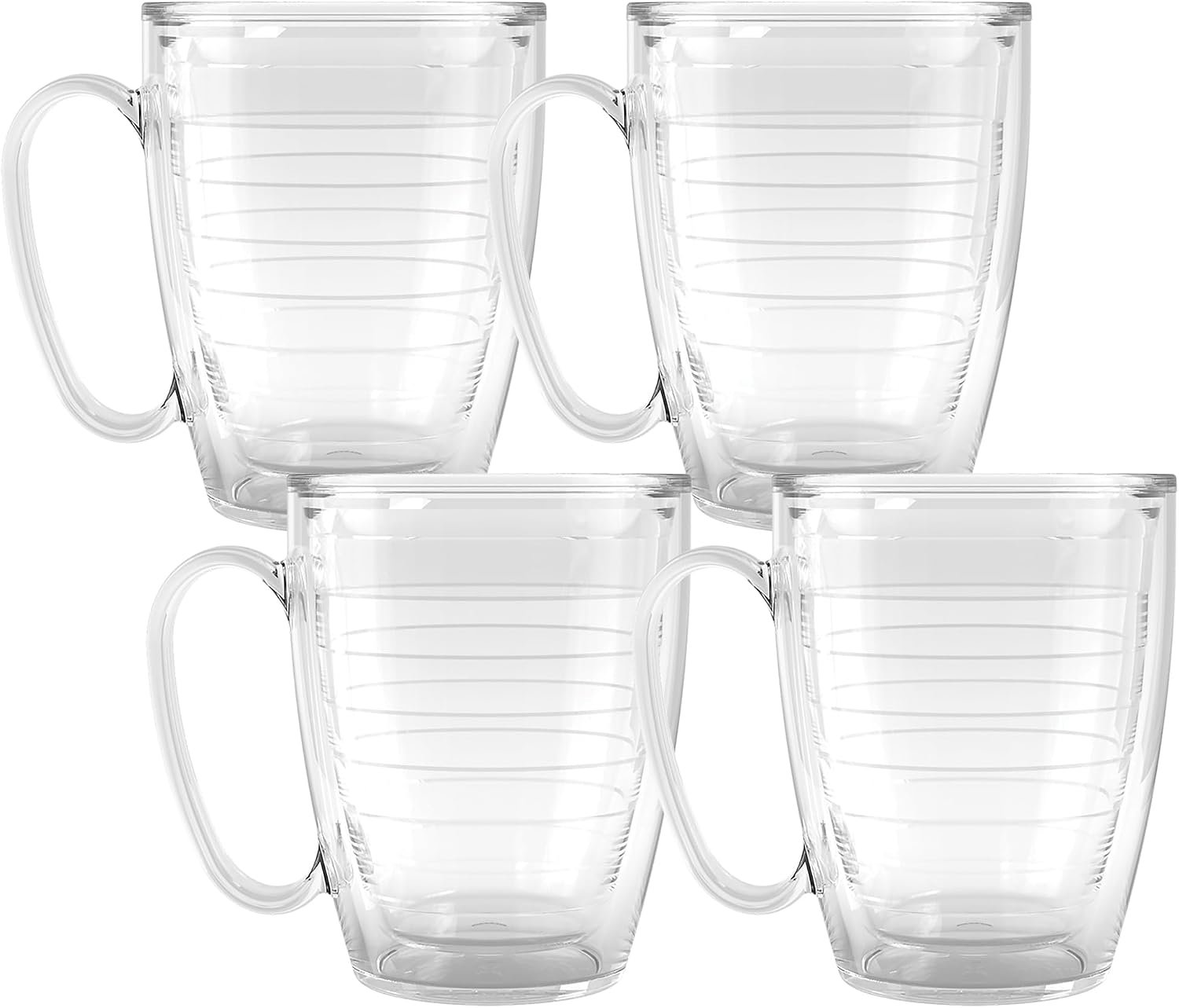 Tervis 16oz Clear Insulated Mug Collection – 4pk, Keeps Drinks Cold & Hot, Made in USA, BPA-free, Transparent, Reusable Coffee Cup