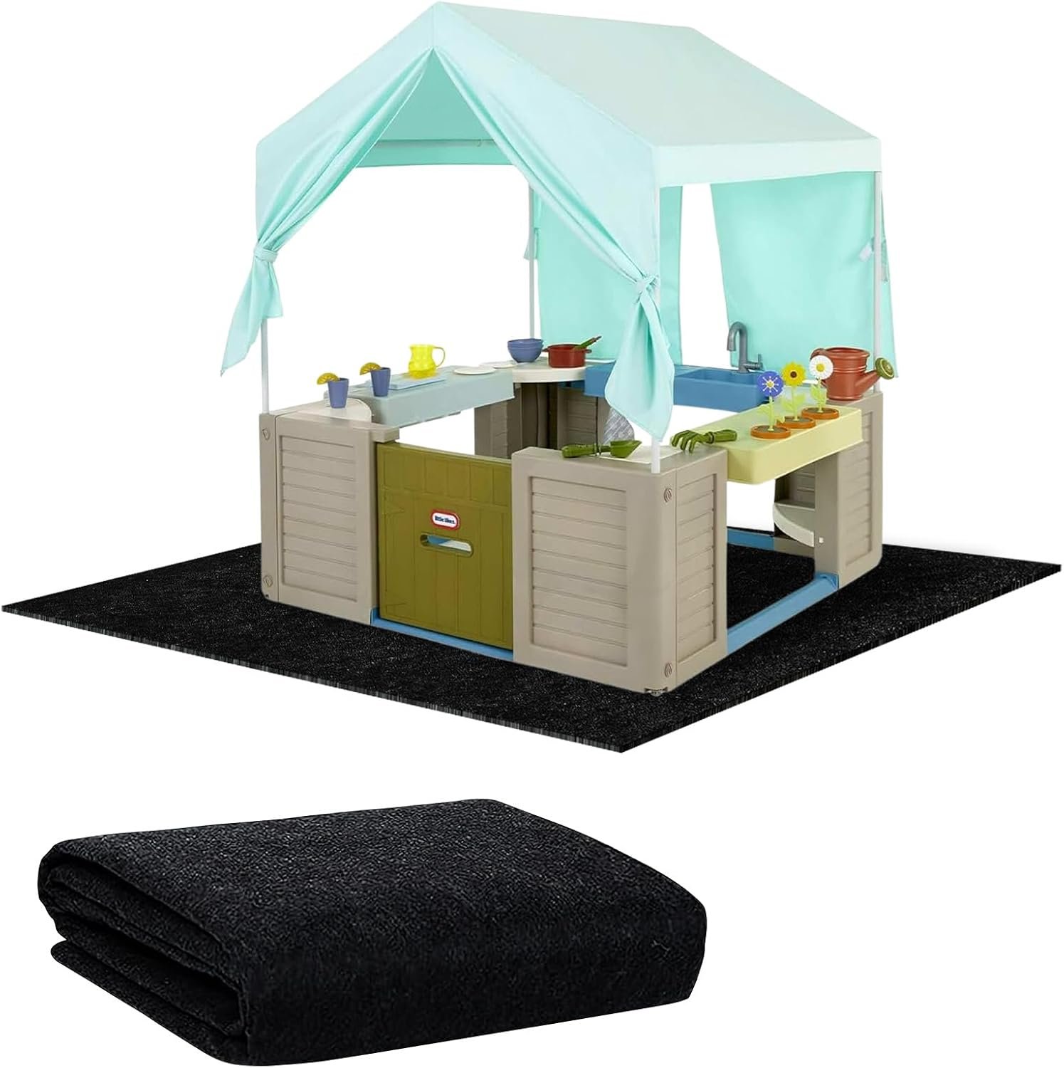Outdoor Playhouse Mat – 57” x 57” Portable Outdoor Playhouse Activity Rug with Non Slip Backing Outside Game House Play Mat Playhouse Pad Rug for Outdoor Home Floor