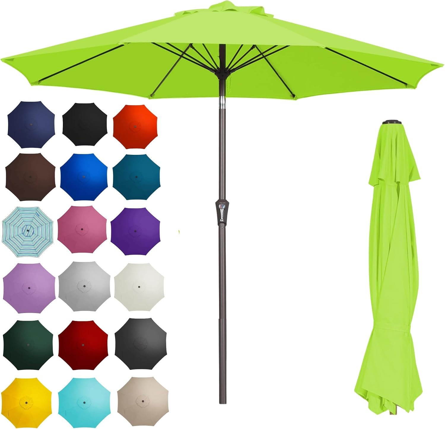 PatioKingdom 9FT Patio Outdoor Umbrella-UPF 50+ Sun Shade with Wind Vent, Push-Button Tilt & Smooth Crank Lift, Rust-Resistant Fiberglass Frame for Garden, Backyard,Yard (Apple Green)