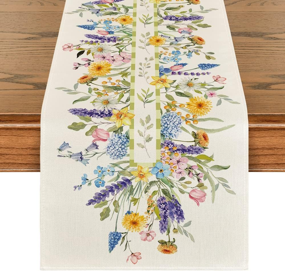 Artoid Mode Bloom Flowers Florals Lavender Summer Table Runner, Seasonal Spring Holiday Kitchen Dining Table Decoration for Home Party Indoor 13×72 Inch