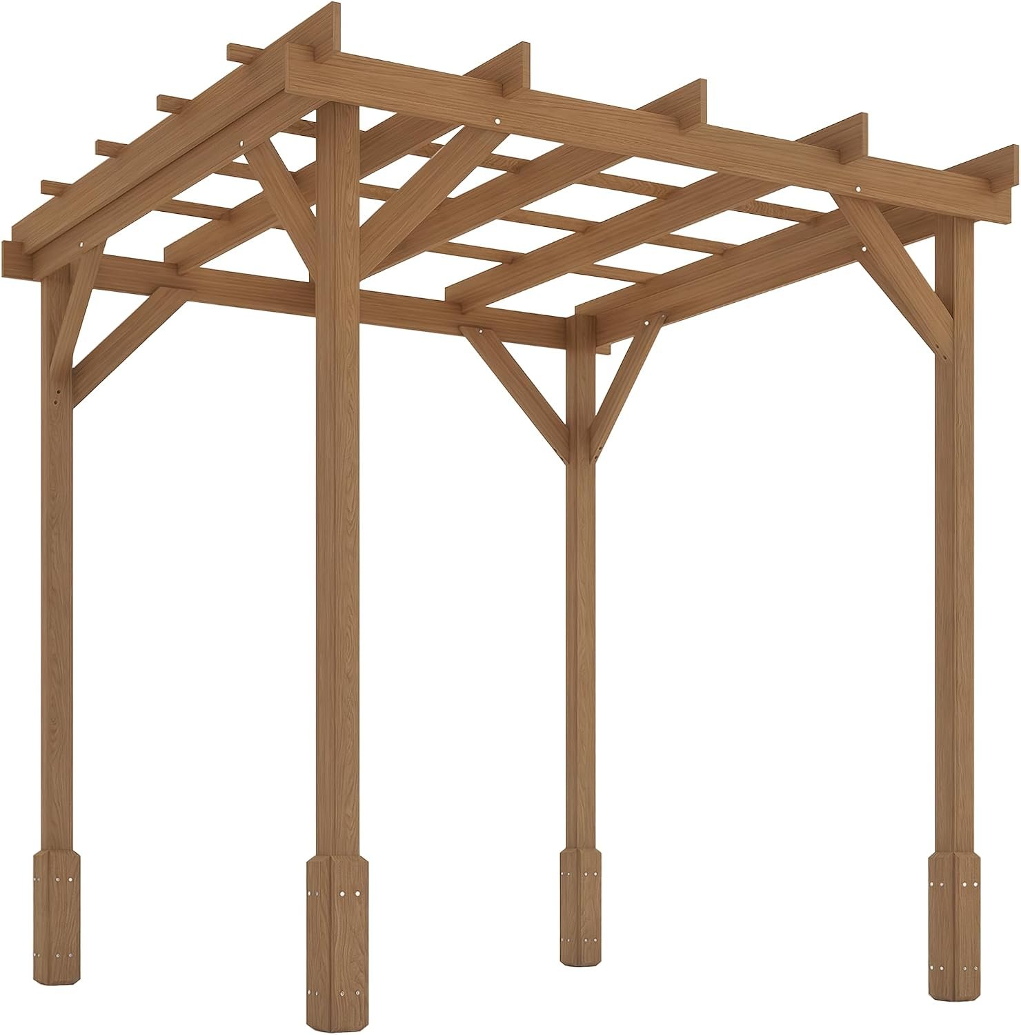 Outsunny 6.6′ x 6.6′ Outdoor Pergola with Stable Structure Wood Dark Brown | Concrete Anchors, Wood Gazebo, Grape Trellis, Climbing Plant Support, Garden Patio Backyard Deck