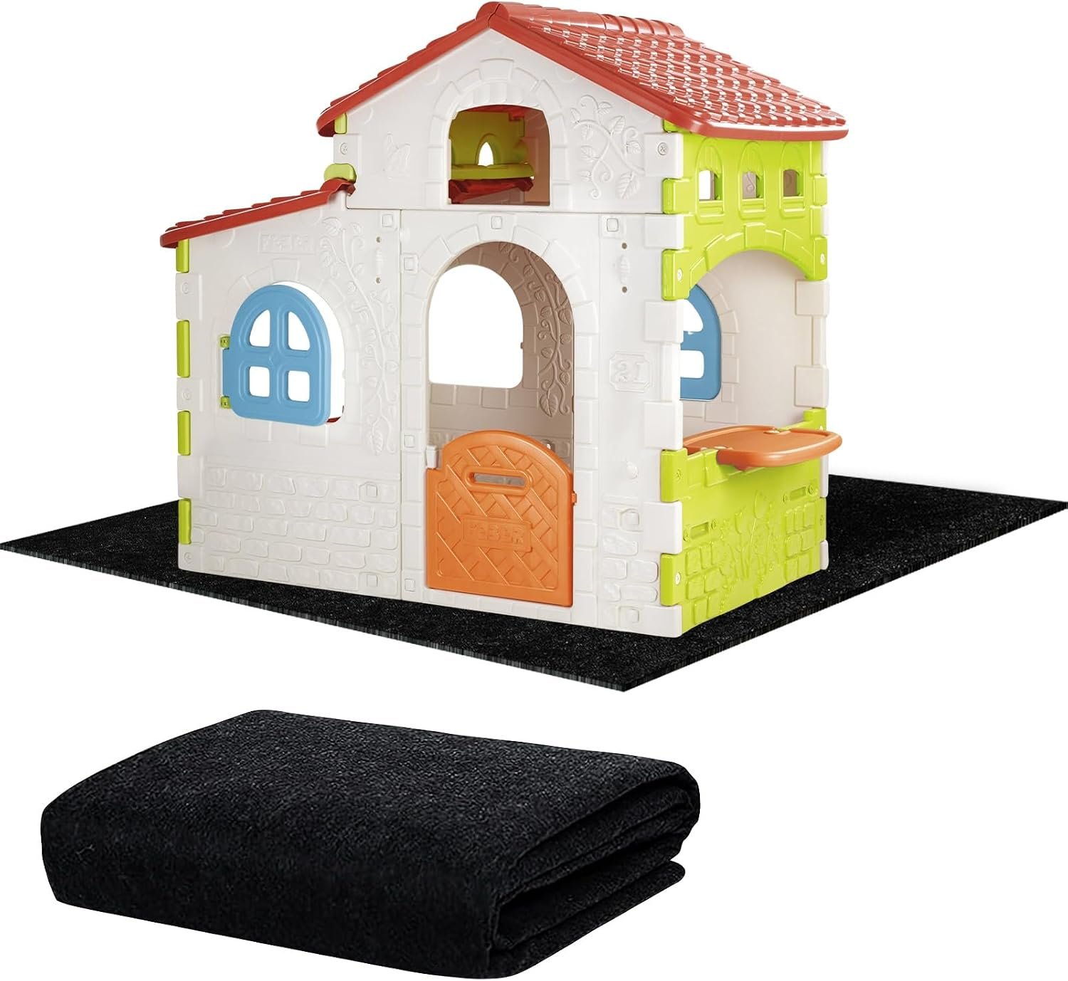 Outdoor Playhouse Mat – 53” x 53” Portable Outdoor Play House Activity Rug with Non Slip Backing Felt Outside Game House Play Mat Playhouse Pad Rug for Outside Home Floor