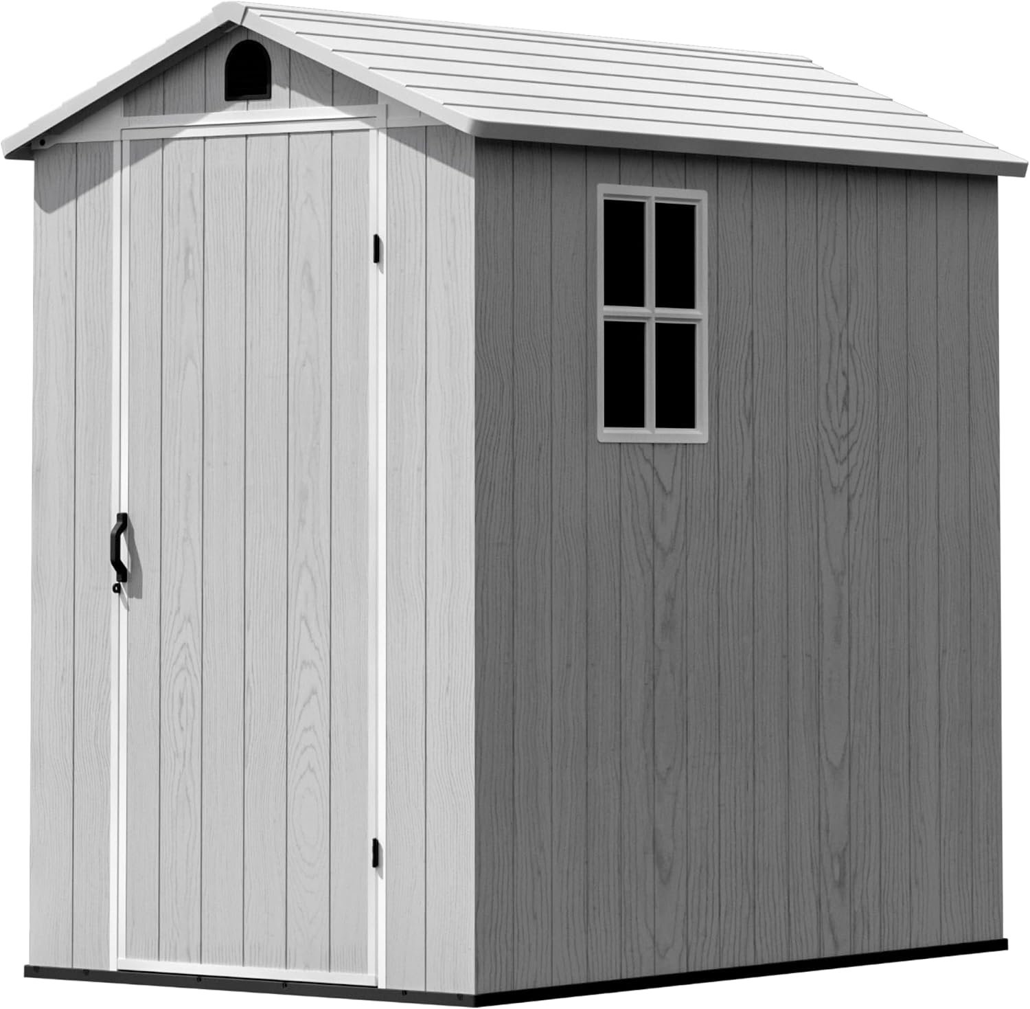 Greesum 4x6FT Plastic Storage Shed with Floor, Resin Outdoor Storaged Sheds with Lockable Door, All Weather Tool Shed with Window and Vent, Easy Assembly for Garden, Patio, Yard, Light Gray