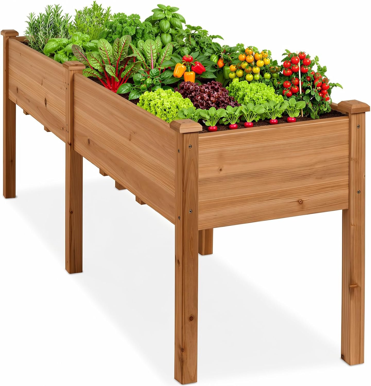 DUMOS Raised Garden Bed 72x23x30 Inch, Outdoor Planter Box with Legs, Elevated Wood Garden Bed with Liner for Herbs Flowers Vegetables, Wooden Planter Box for Patio, Balcony, Backyard, Brown