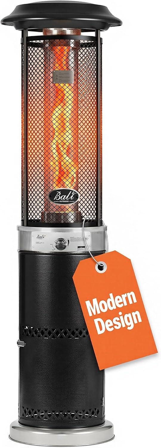 BALI OUTDOORS Propane Patio Heater, Stainless Steel Standing | 36,000 BTUs Portable Commercial Outdoor Gas Patio Heater with Glass Tube for Deck, Garden and Porch, Brown