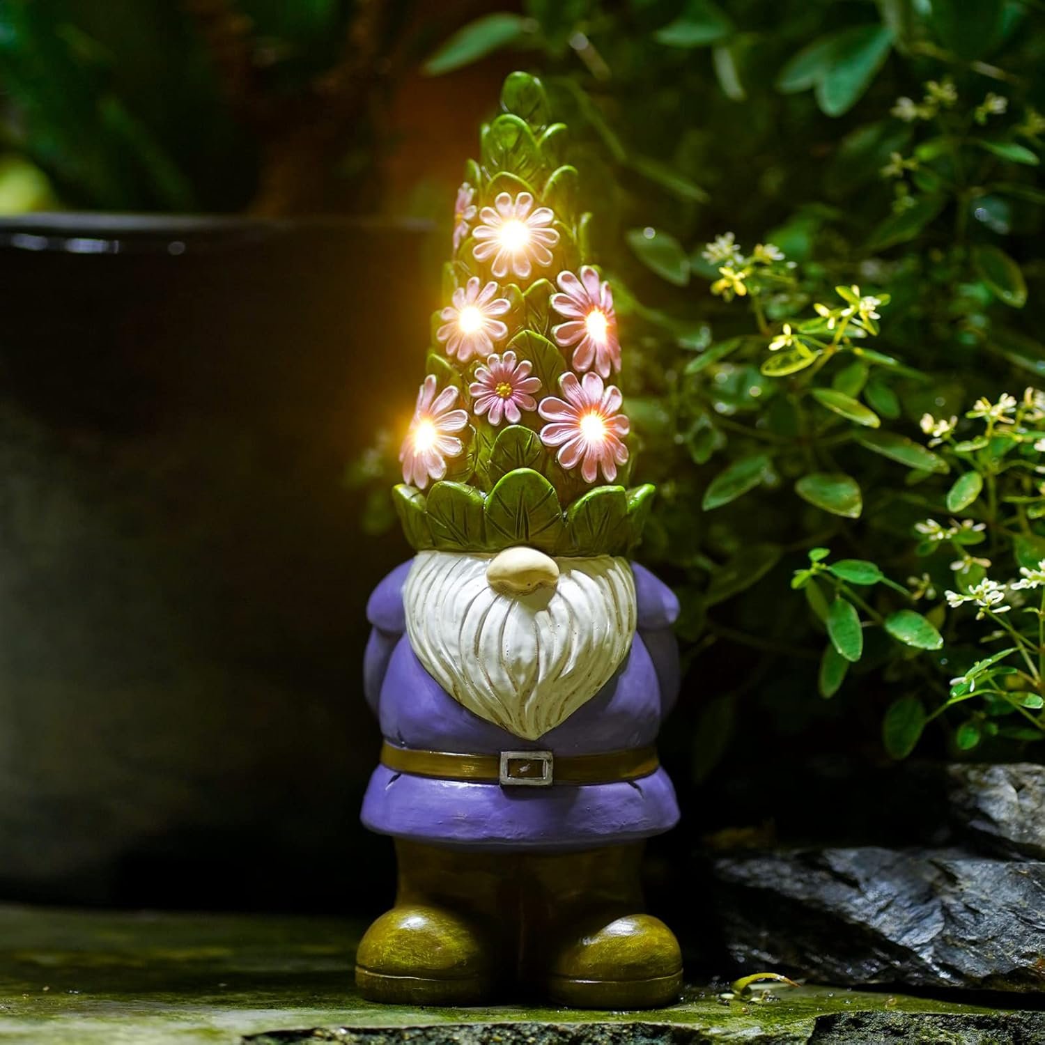 Nacome Solar Garden Outdoor Statues Gnome with Succulent and 7 LED Lights – Lawn Decor for Patio, Balcony, Yard Ornament for Mom Grandma Women