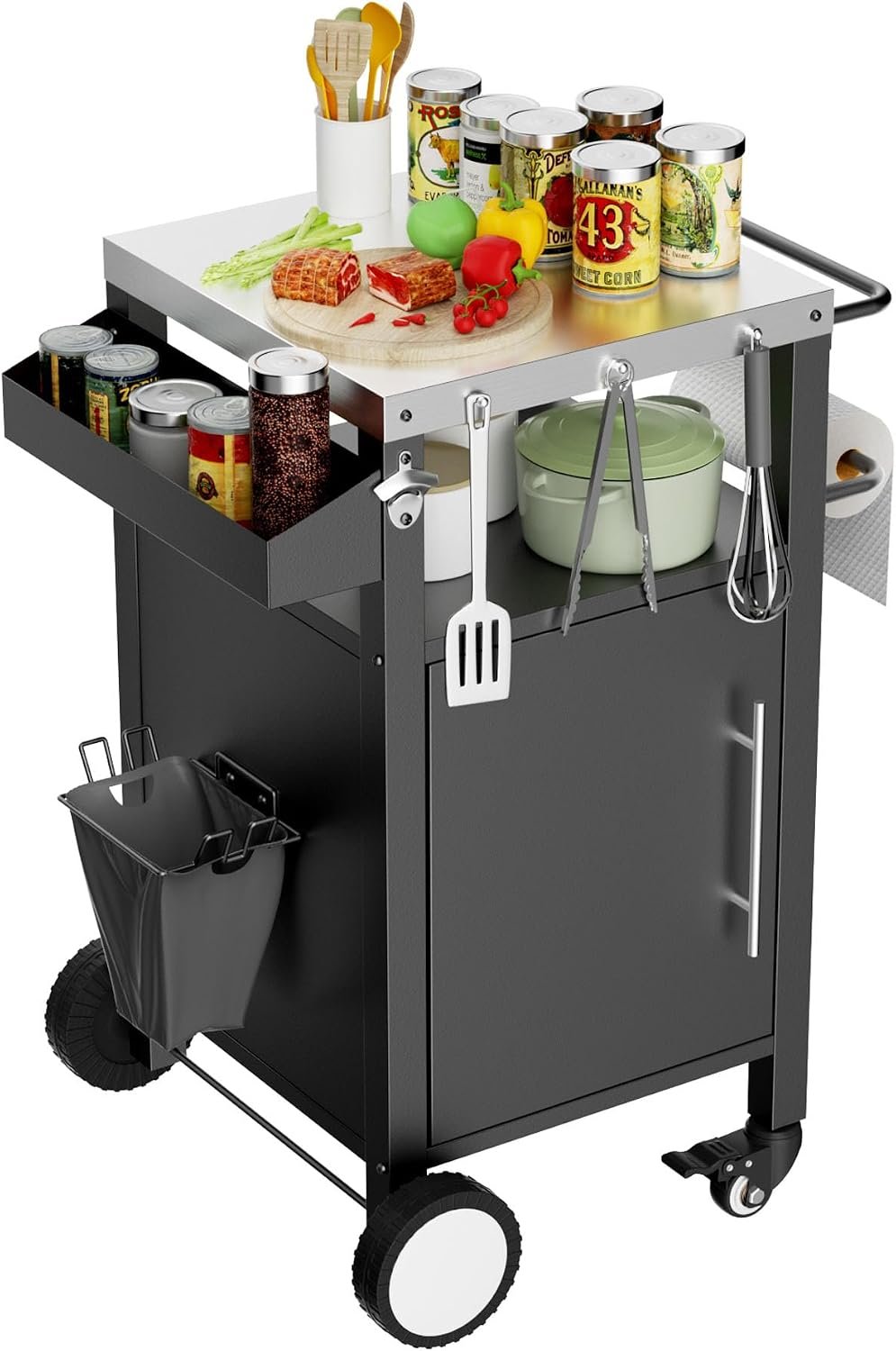 18” Outdoor Grill Cart with Storage, Kitchen Island Cart on Wheels, BBQ Tables for Outside Grill Patio Backyard Camping, Easy Assembly (18″)