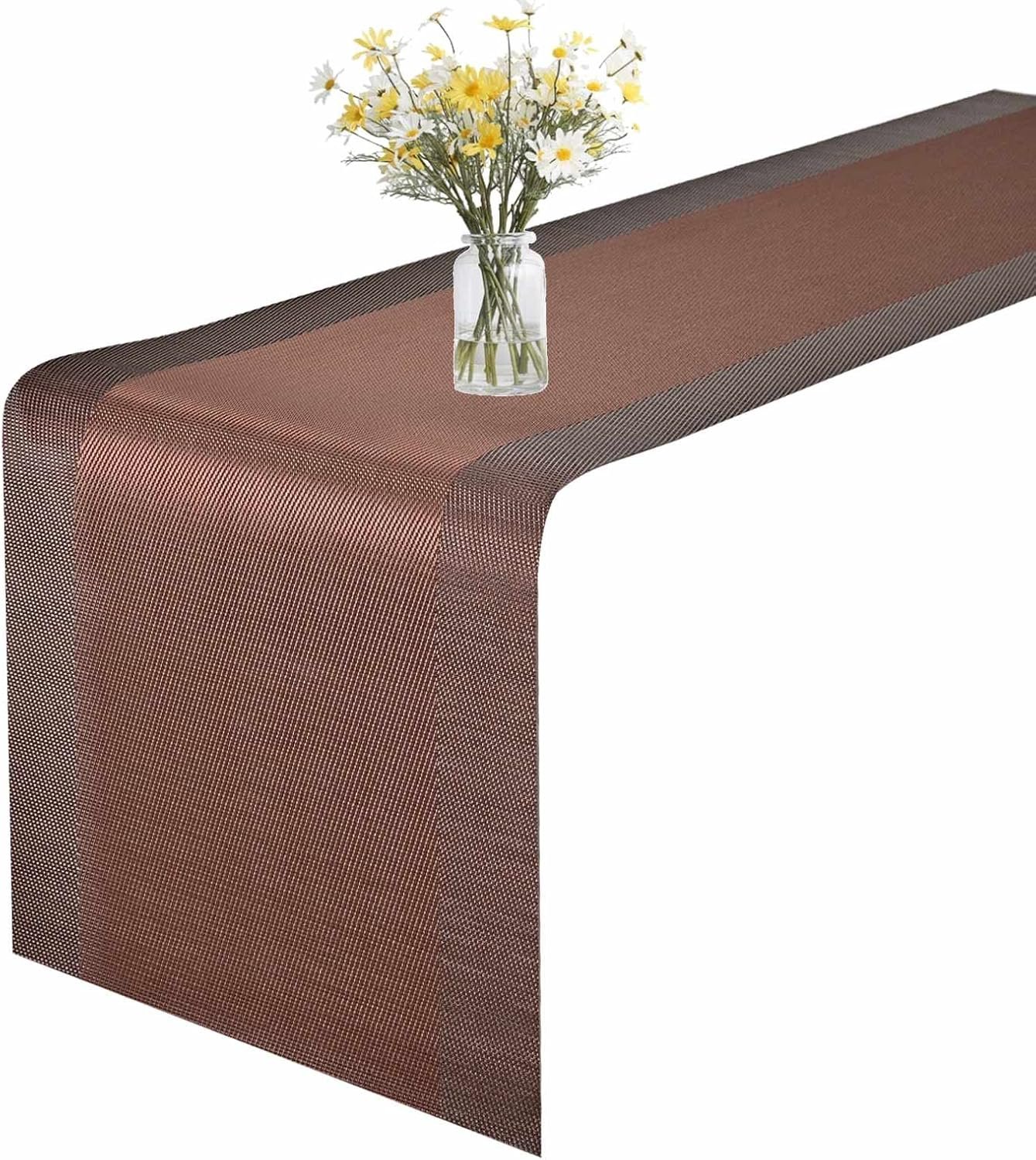 GIVERARE Table Runner, 12x72in Heat-Resistant Woven Vinyl Long Tabletop, Non-Slip Washable PVC Table Runners, Easy to Clean Premium Plastic Dresser Cover for Wedding, Decor, Home (Brown)