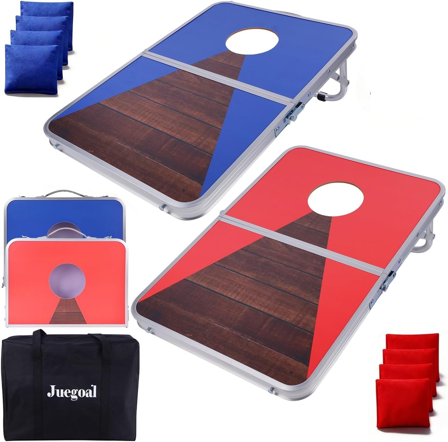 Juegoal Portable Cornhole Board Set for Kids Teens & Adults, 24×16 Inch Foldable Corn Hole Games with Bean Bags & Carry Bag, Lightweight Aluminum Alloy Travel Size Cornhole Set for Outdoor Games Beach