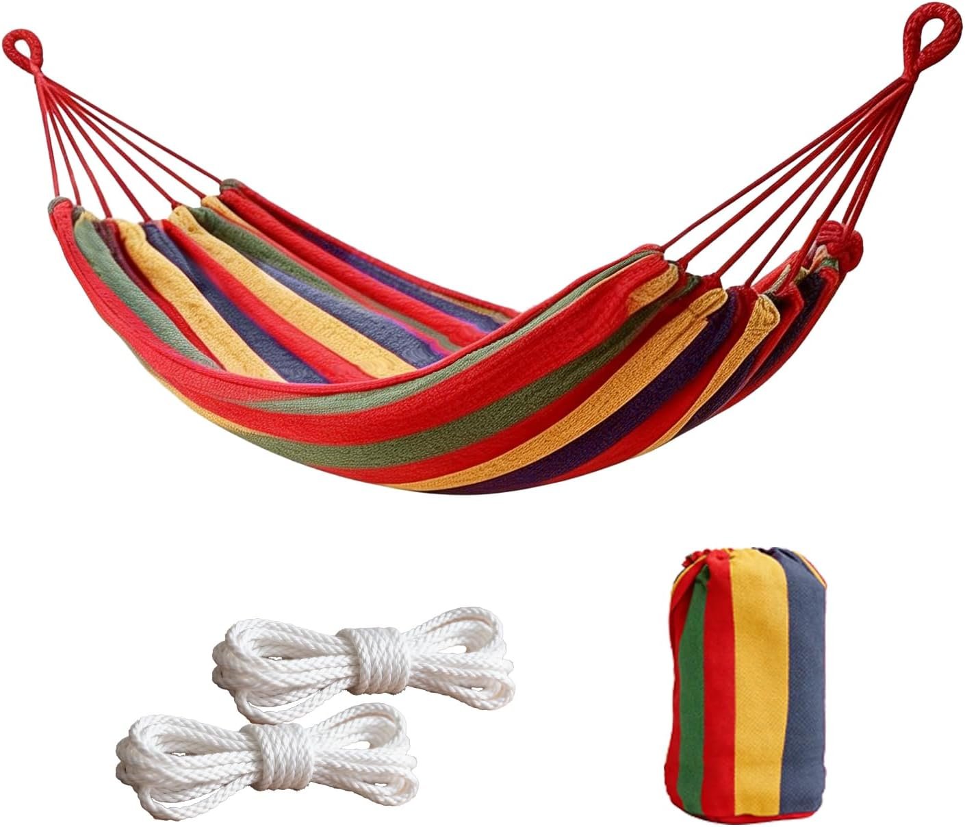 Outdoor Amacas Garden Camping Hammock Portable for Patio Yard Backyard | Cotton Canvas Hammock fabric Portable Carrying Bag stand Porch Para Patios outside 300 Lbs Maximum Weight Capacity Travel ﻿
