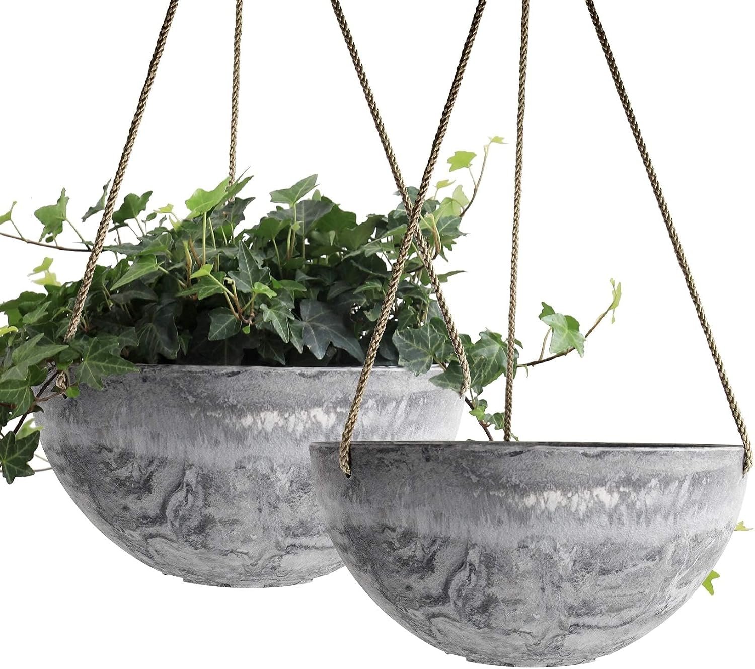 LA JOLIE MUSE Hanging Planter Flower Plant Pots – 9.84 Inch Indoor Outdoor Balcony Patio Hanging Basket Set of 2, Marble Pattern | Decorative Hanging Baskets with Drainage Holes, Marble Pattern Hanging Planters for Windows, Porches, Balconies, Patios