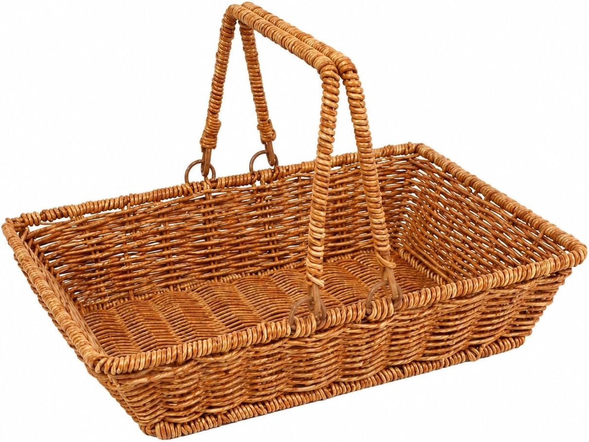 Handwoven Wicker Garden Trug & Harvest Basket with Handles, Garden Flower Baskets for Gathering Vegetables & Gathering Basket for Picnic, Fruit, Storage & Gardening & Organizing (Honey Wheat)