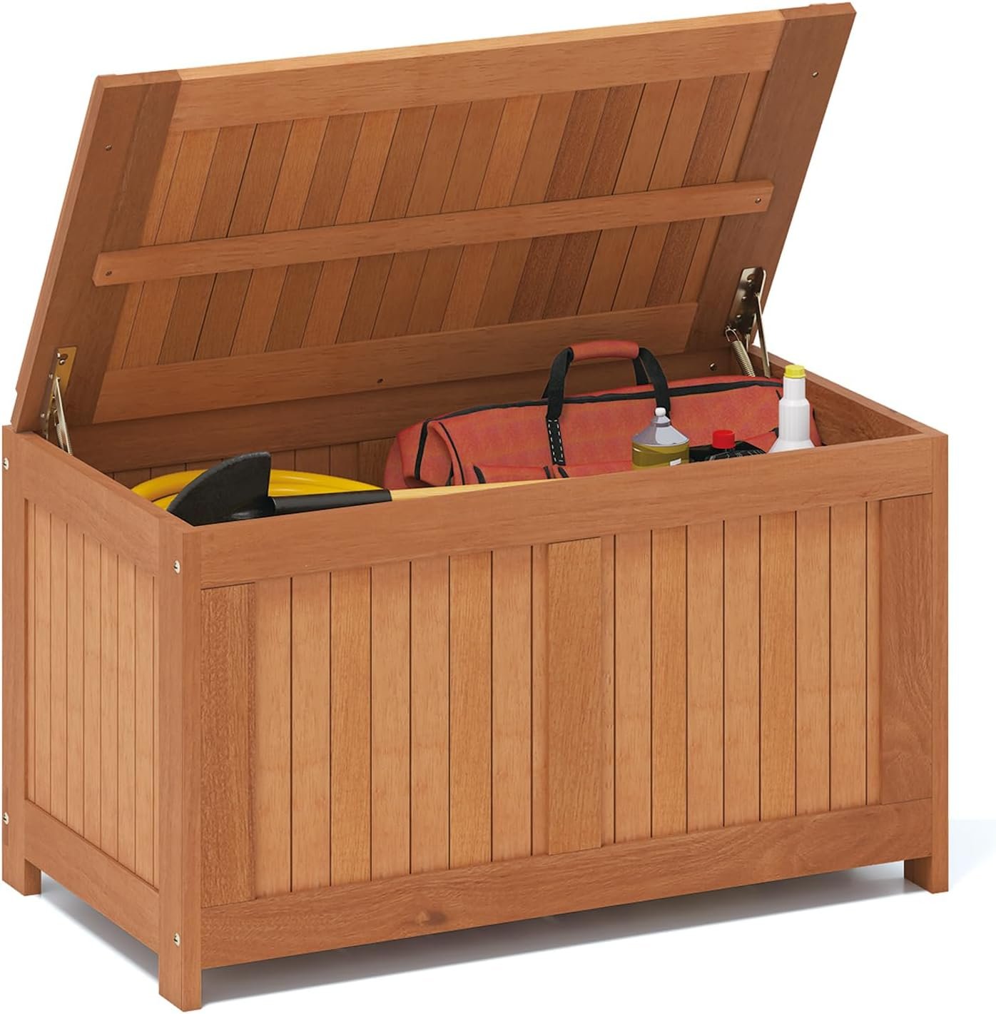 Tangkula 52 Gallon Wood Outdoor Storage Box, 3-in-1 Patio Storage Bench with Flip Top for Cushions, Pool Supplies, Gardening Tools, Outdoor Deck Box for Garden, Backyard, Poolside