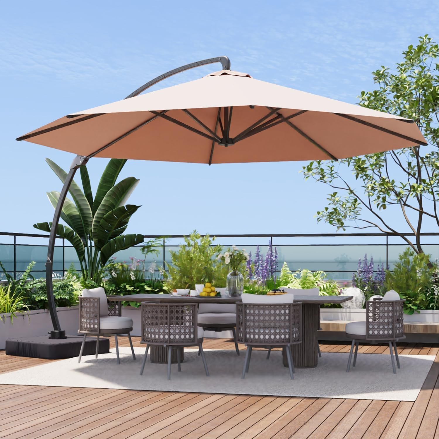 Aoxun 11 FT Cantilever Umbrella with led Light, Patio Large Aluminum Offset Umbrella Windproof with 360°Rotation, Heavy Duty Frame for Outdoor, Pool, Deck and Garden
