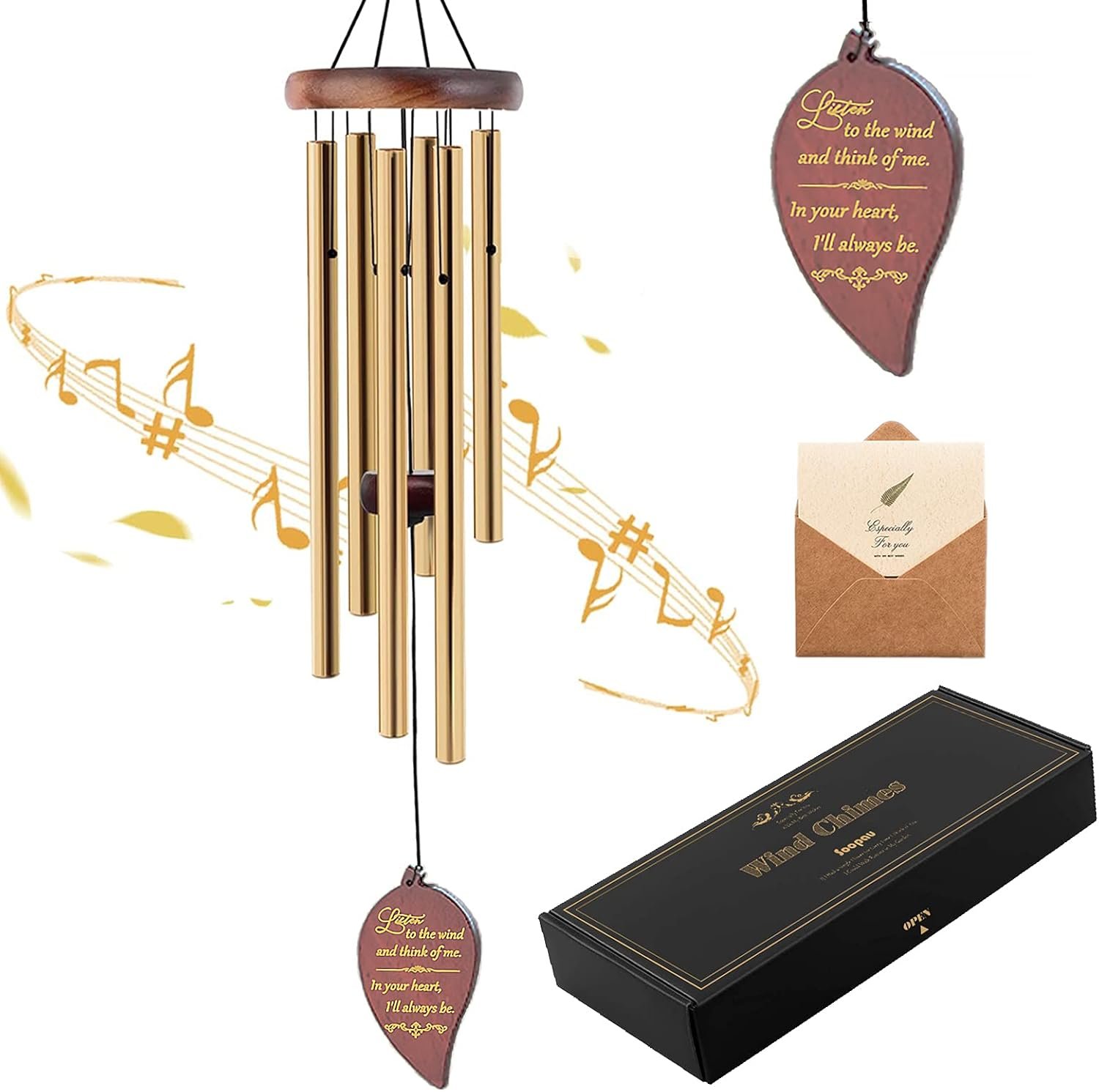 Soopau Wind Chimes for Outside, 30″ Wooden Sympathy Wind Chimes Memorial Wind Chime for Loss of Loved One Mother Father, Sympathy Gift Home Decor Outdoor Garden Patio