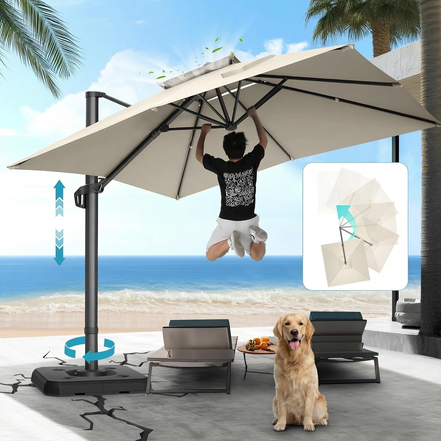 HOTEEL 10x10ft Patio Umbrella Cantilever Umbrella Double Top – Upgrade and Intensify – 360 Rotation and 5 Angles Adjustment – Aluminum Offset Pool Umbrella Outdoor Umbrellas for Patio Garden Deck Pool