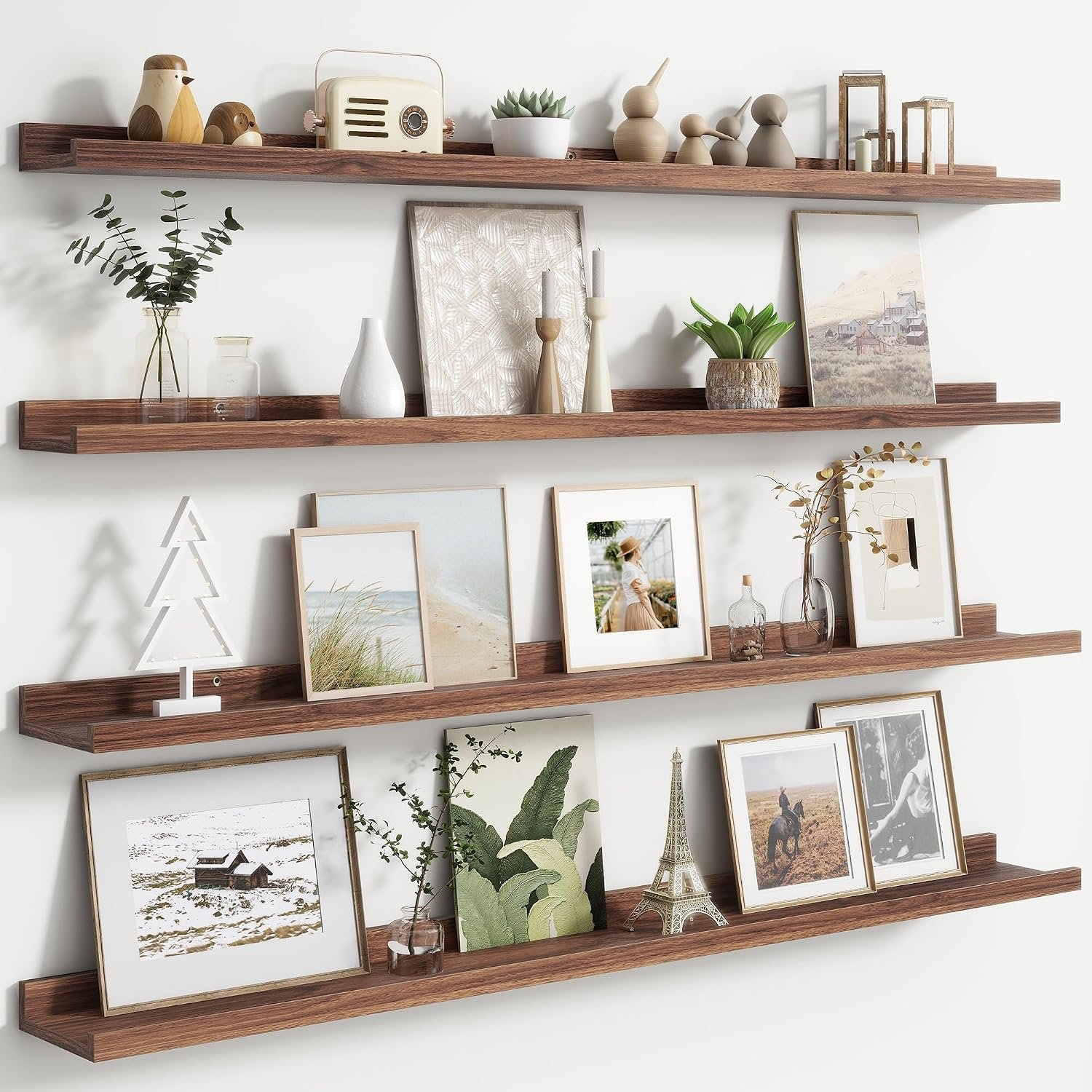 FLYJOE Floating Picture Ledge Shelves for Wall Set of 4, 48 Inch Wall Shelves with Lip Long Large Nursery Book Shelf for Toys Storage Kids Bookshelf Wall Mounted Living Room Bedroom Decor Frames