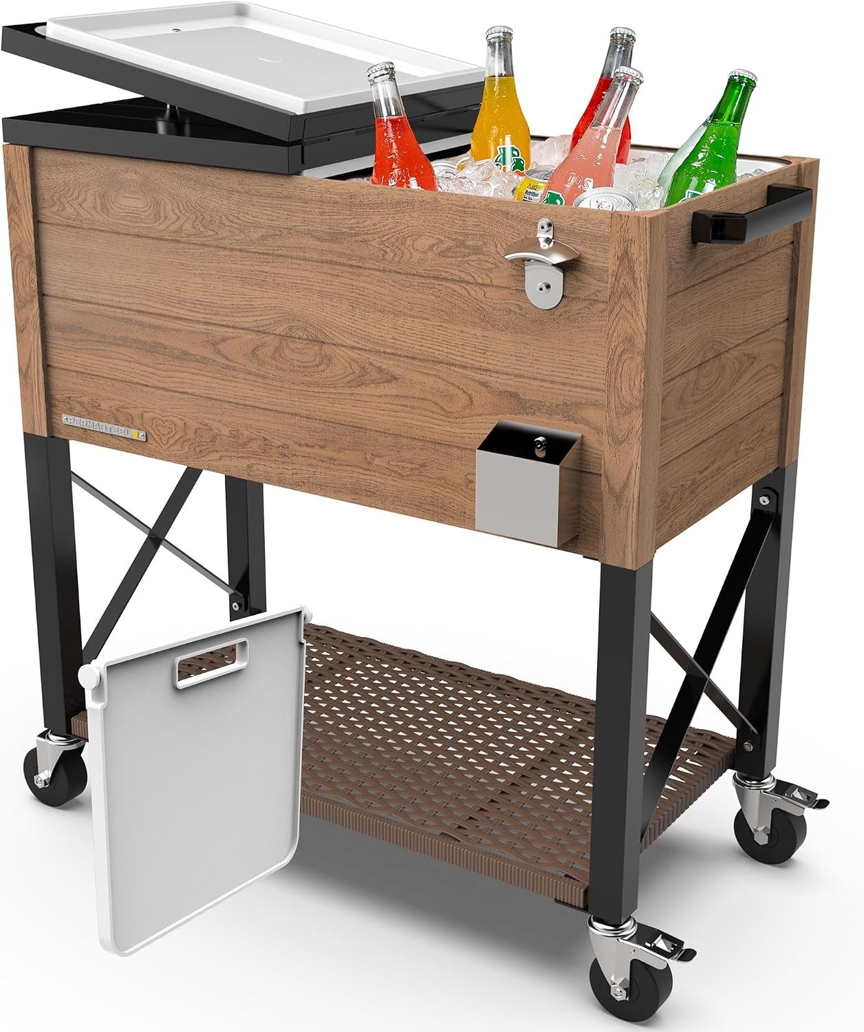 Permasteel 80 Quart Party Cooler, Rolling Ice Chest with Wheels and Handles for Indoor Outdoor Patio