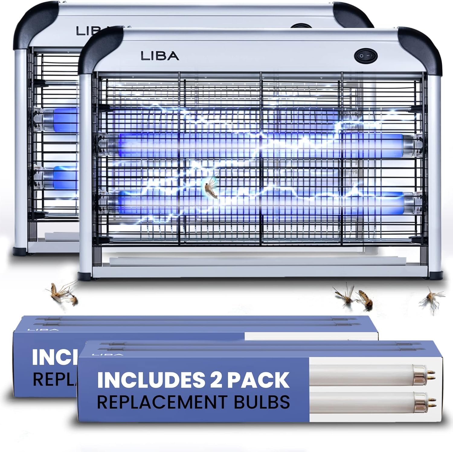 LiBa Electric Bug Zapper 2-Pack Indoor Insect Killer 2800V with 4 Bulbs | 2800V grid kills flies and mosquitoes,mosquito killer and repellent, includes 4 bulbs, removable washable tray, easy-to-clean