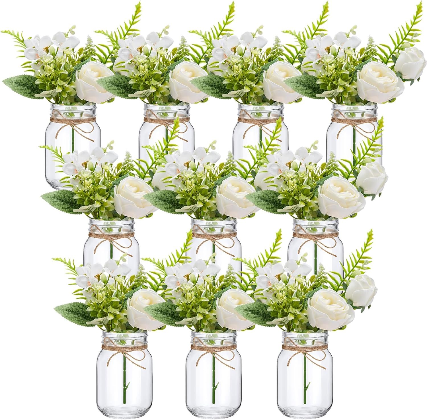 XunYee 10 Set Mason Jars for Centerpieces,White,Rose