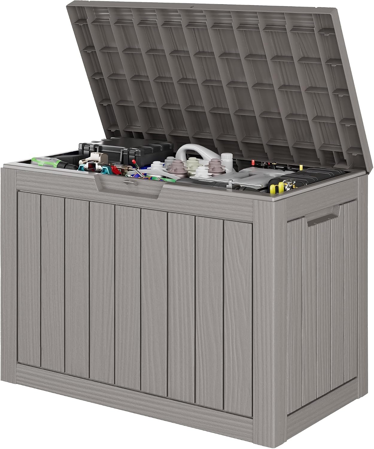 Outdoor Storage Waterproof Deck Box for Patio Cushions (45 Gallon, Grey) | Lockable Outside Storage Boxes, Resin Weatherproof Garden Storage Bin, Package Delivery Box