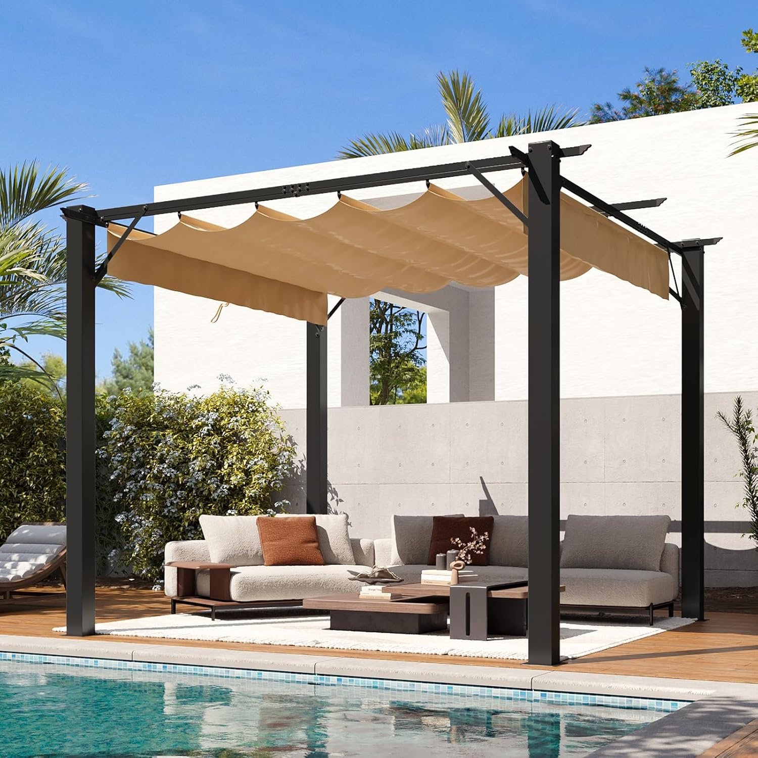 Aoxun 10.5’x10.5′ Outdoor Pergola, Patio Pergola with Upgraded Retractable Canopy, Heavy Duty Metal Pergolas and Gazebos with Adjustable Sun Shade Cover for Modern Backyard, Deck, Garden