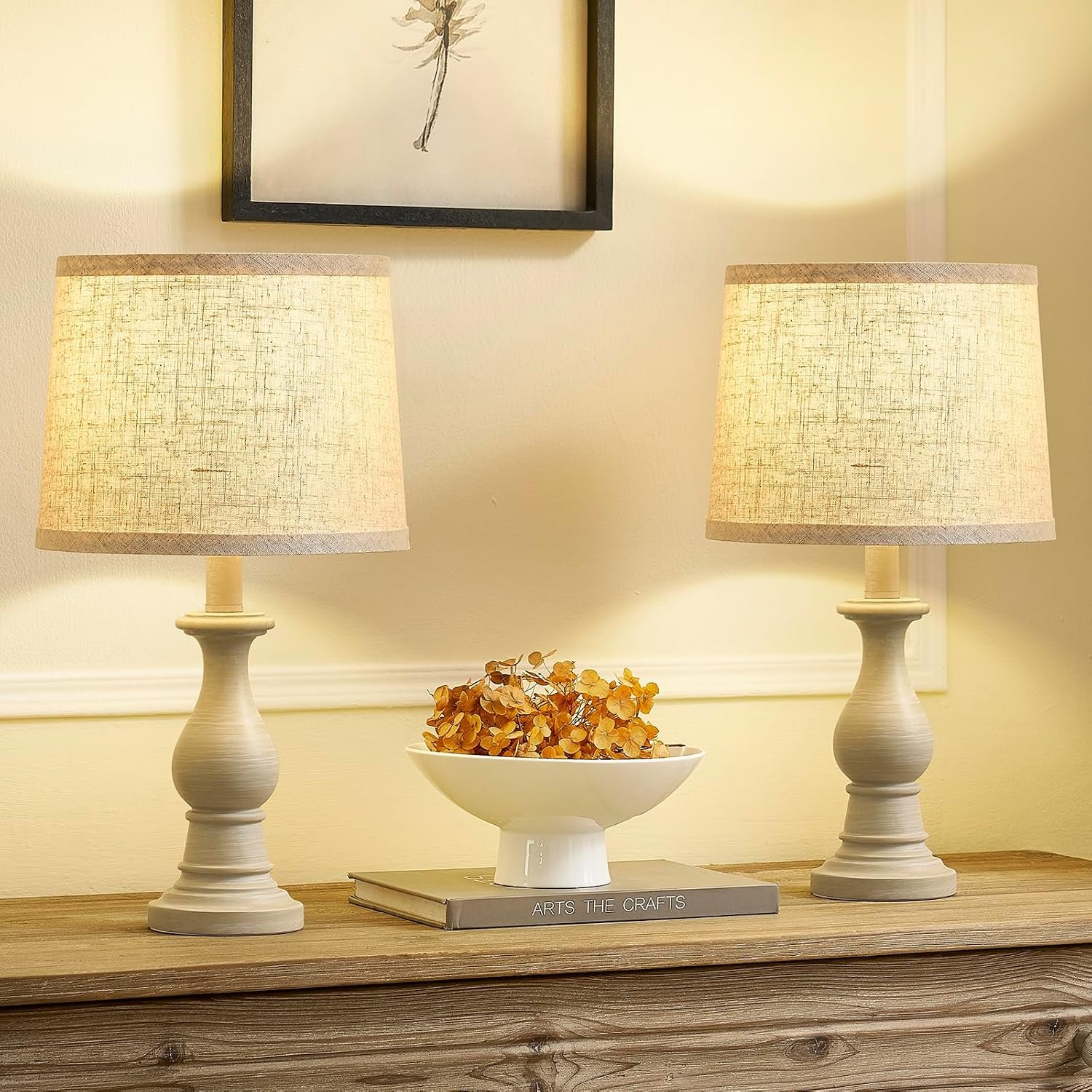 Vintage Table Lamp for Living Room Bedroom, 18.5″ Farmhouse Bedside Lamps Nightstand Lamp Set of 2, Table Lamps with Oatmeal Linen Lamp Shades, 2 LED Bulbs Included