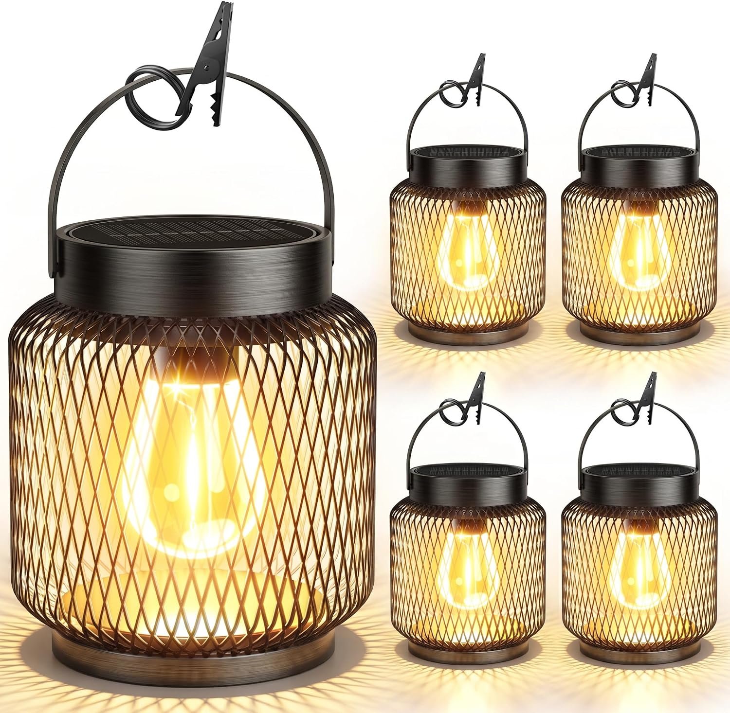 KOOPER Metal Solar Lanterns Outdoor Waterproof, 4 Pack Brighter Hanging Solar Lights for Outside, Up to 15 Hours Modern Hanging Solar Powered Lanterns Lights for Yard Patio Path Tree Garden Decorative