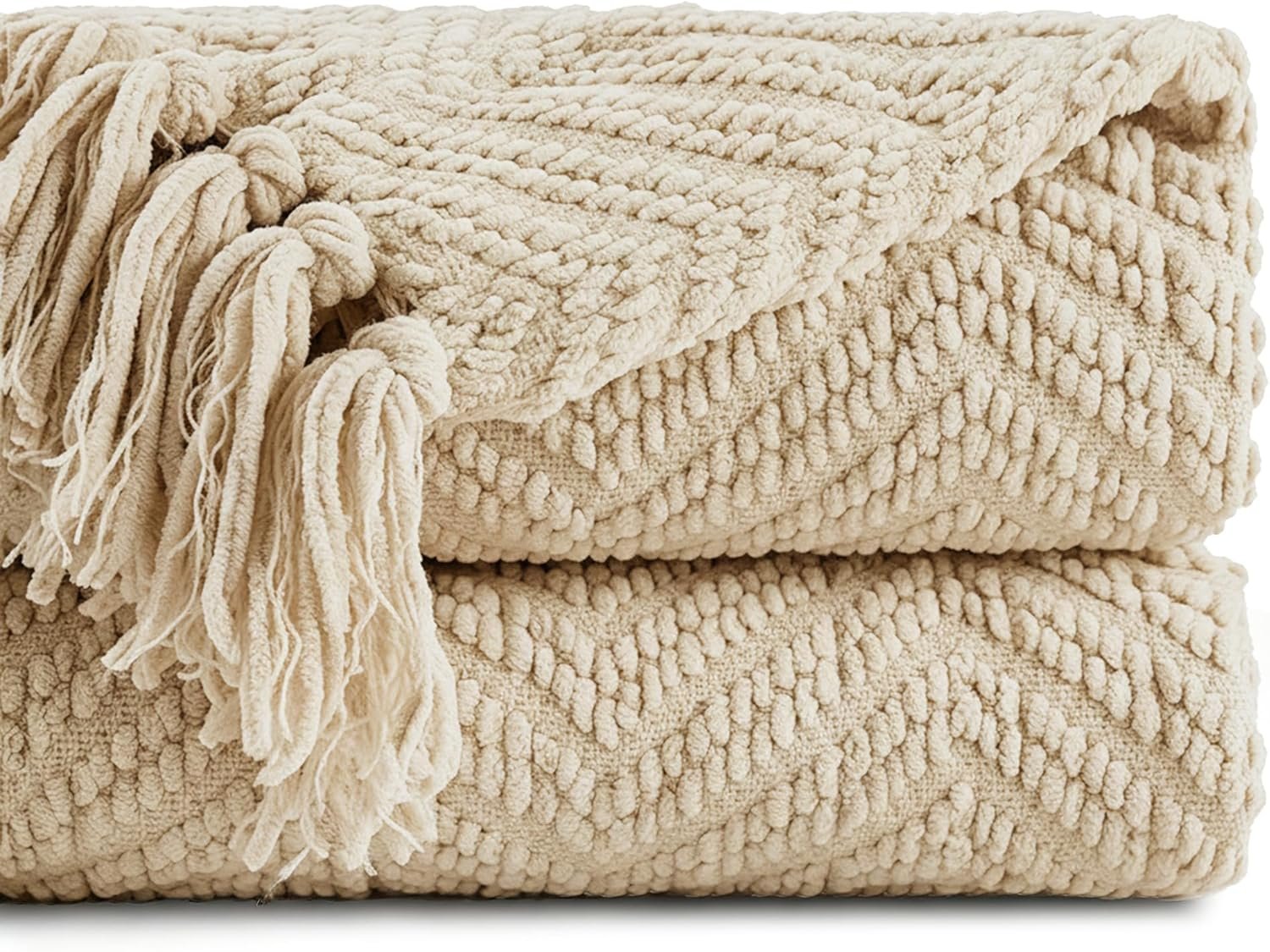 BATTILO HOME Beige Throw Blanket for Couch, Knitted Beige Throw for Bed, Neutral Throw Blankets Tan Throw Blanket for Room Decor Housewarming Gifts, 50″ x 60″