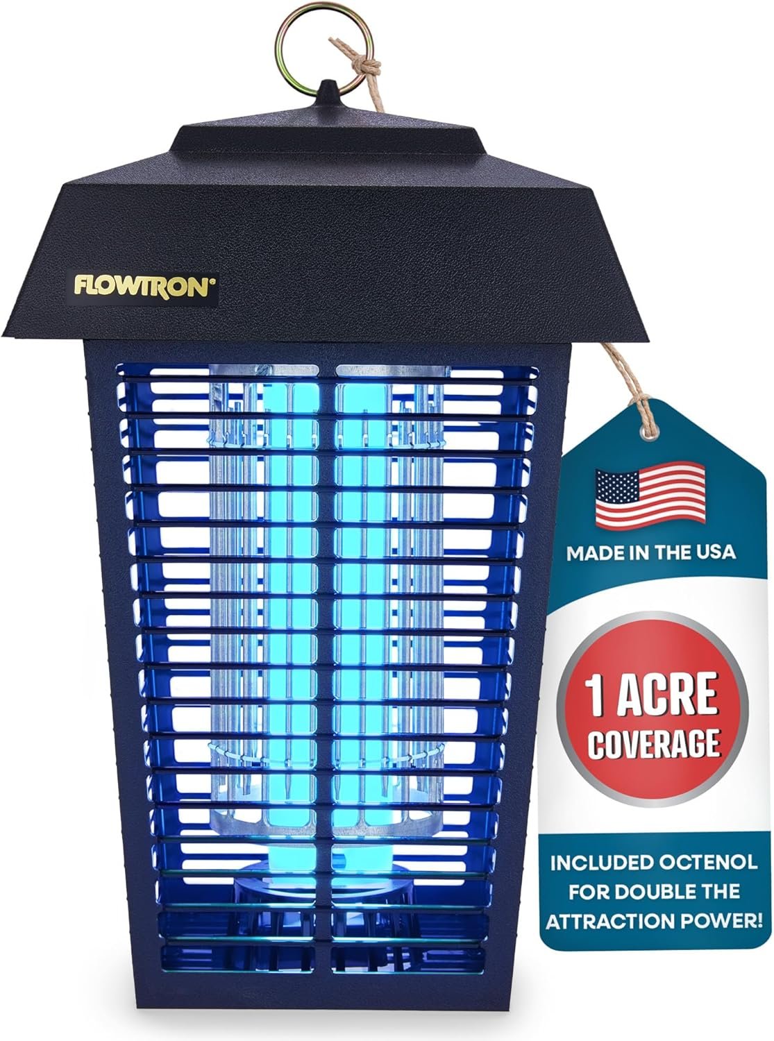 Flowtron Bug Zapper, 1 Acre Outdoor, 40W UV Bulb, 5600V, Octenol Attractant | Bug zapper for backyards, patios, and farms – UV plus octenol lure clears mosquitoes, flies, and gnats – UL and ETL certified