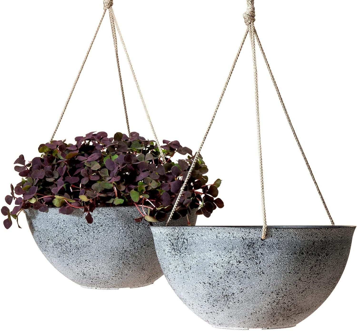 LA JOLIE MUSE Large Hanging Planters for Outdoor Plants – 13 Inch Hanging Flower Pots with Drainage Holes, Set of 2, Rock Grey