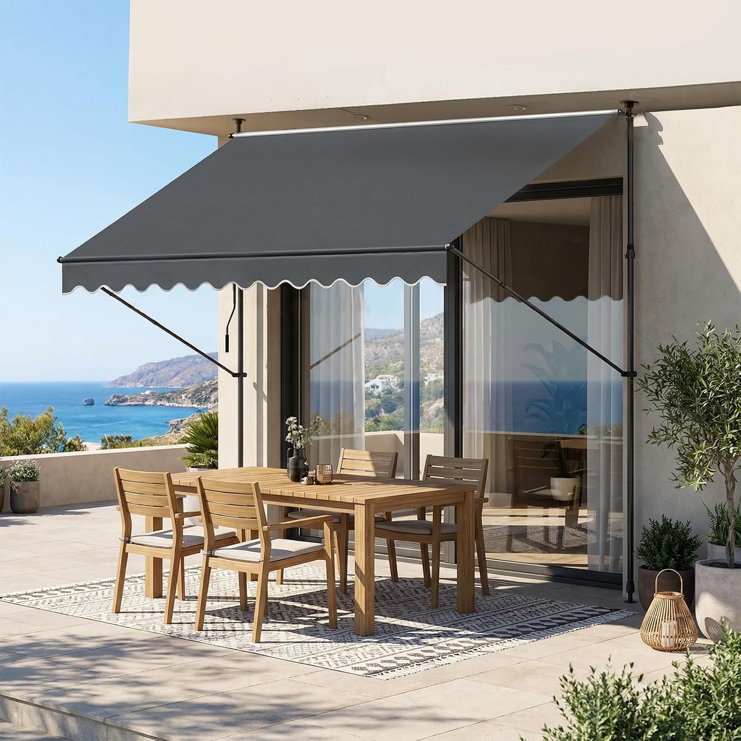 Manual Retractable Awning, 78″ Water-Resistant Polyester Patio Sun Shade with Crank Handle for Deck, Backyard, Garden, Balcony (Gray)
