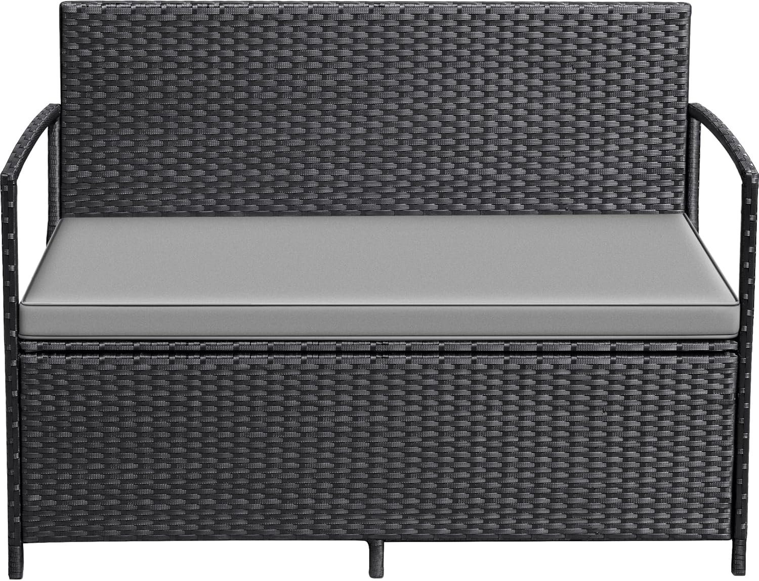 Greesum Patio Loveseat PE Rattan Wicker Outdoor Furniture with Soft Cushions & Built-in Storage Space for Lawn Garden Backyard, Black