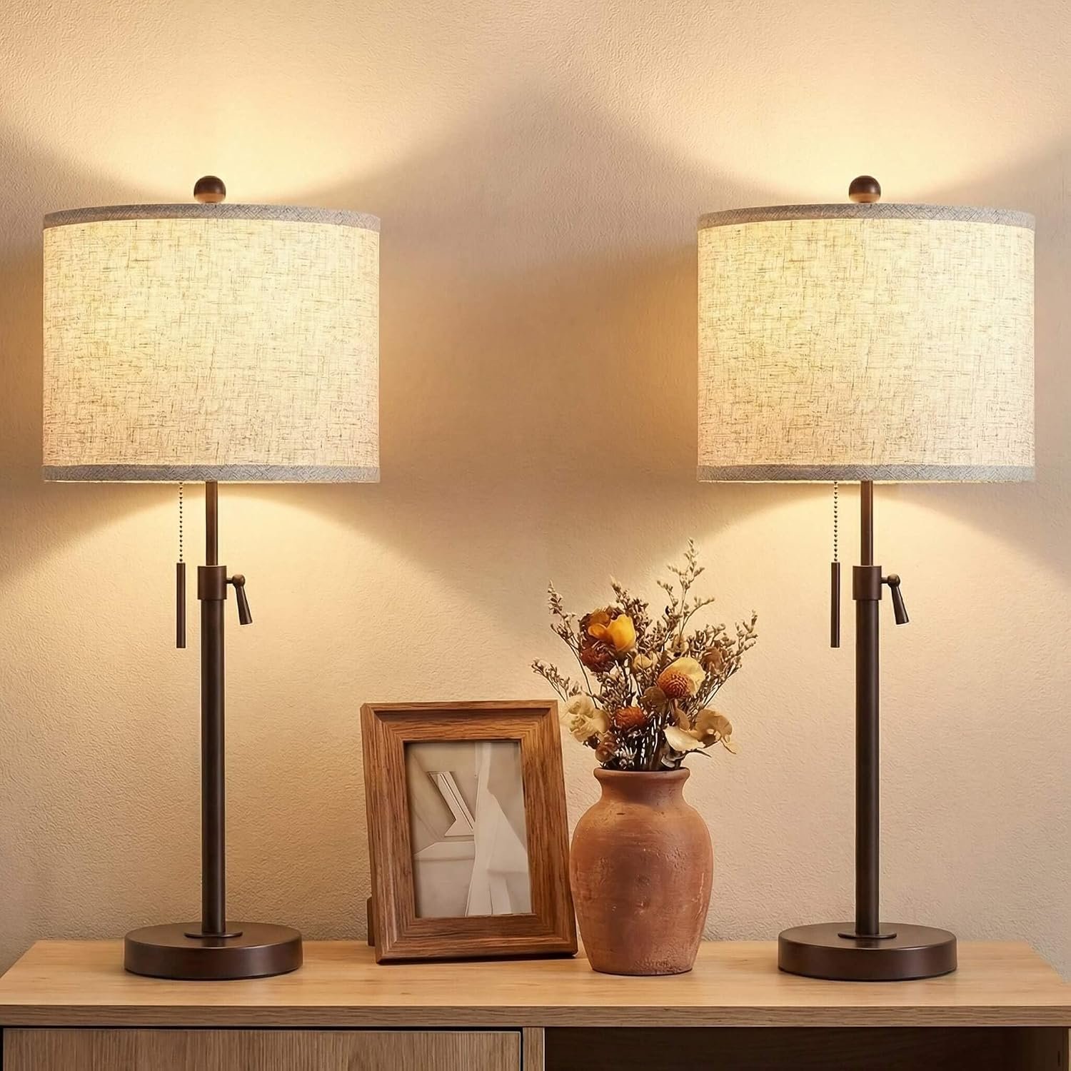 Qingmiao Table Lamps Set of 2, 22″ to 30″ Adjustable Nightstand Lamps for Bedroom, Dimmable End Table Lamps for Living Room Console Entry Farmhouse Home Decor, New House Warming Gifts