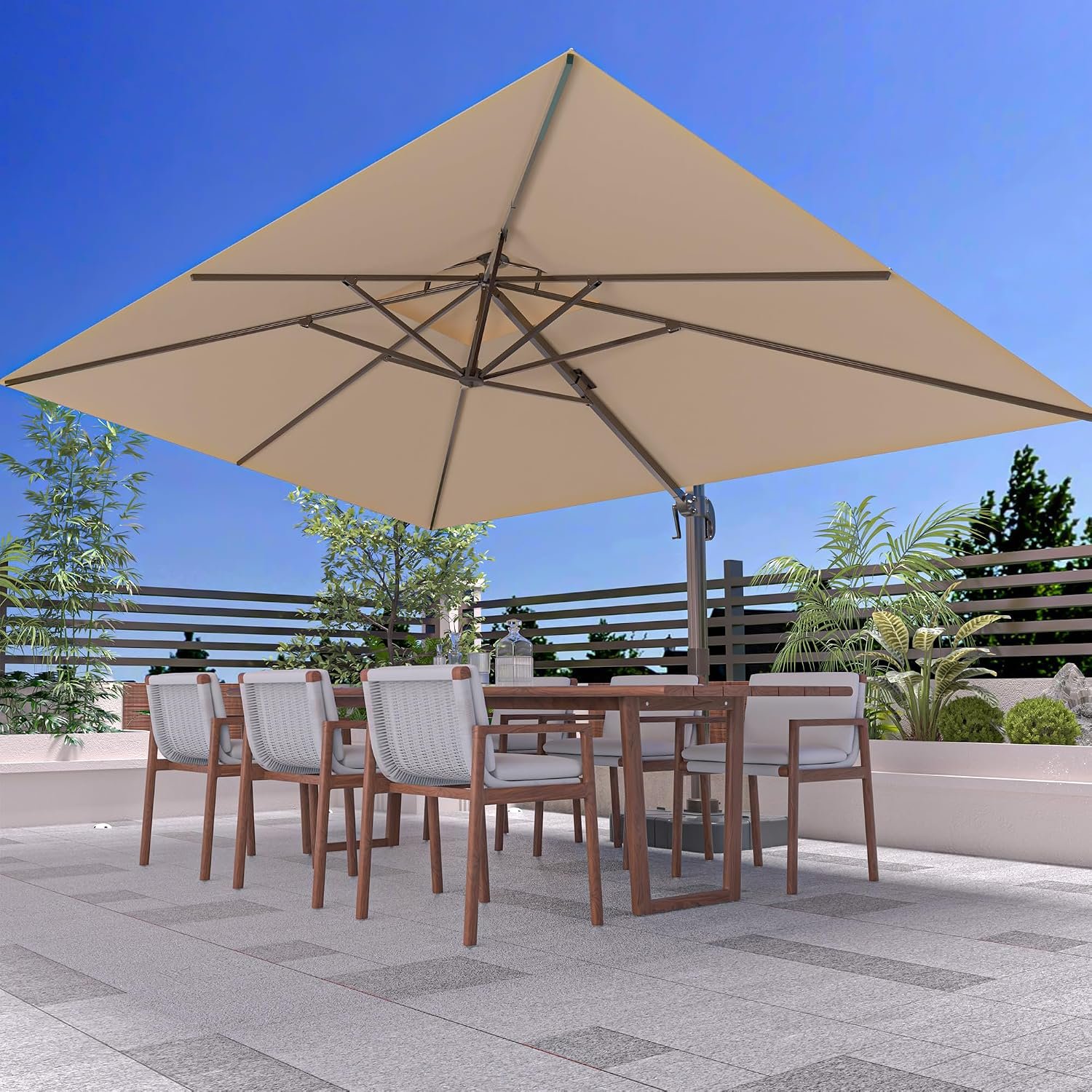 10′ X 13′ Outdoor Patio Umbrella Large Rectangle Cantilever Umbrella Heavy Duty 360°Rotation Offset Umbrella for Garden Deck Pool Patio,Beige