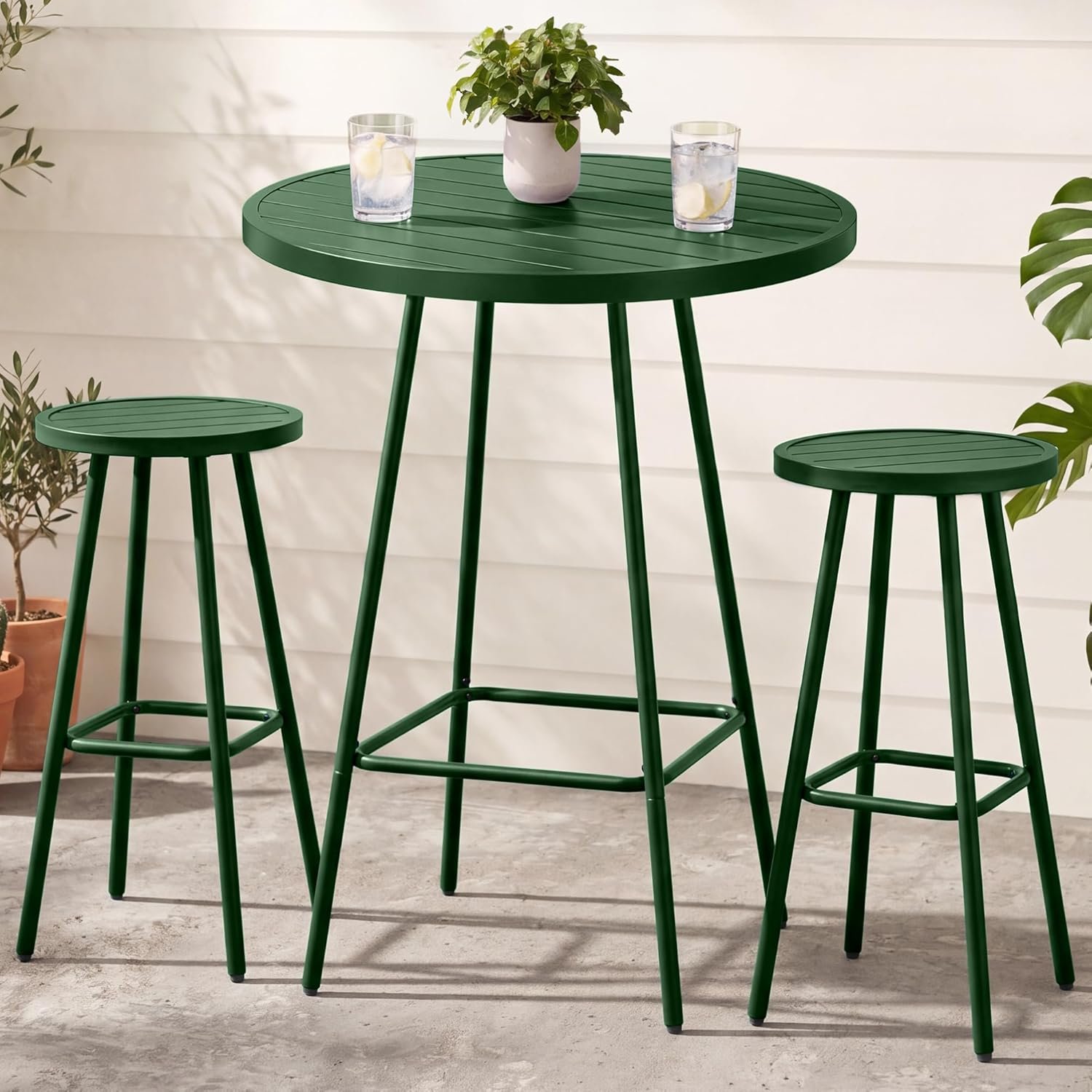 Best Choice Products 3-Piece Patio Dining Set, Bar Height, Outdoor Bistro Set, Outdoor Round Bar Table w/ 2 Bar Stools, Steel – Dark Green