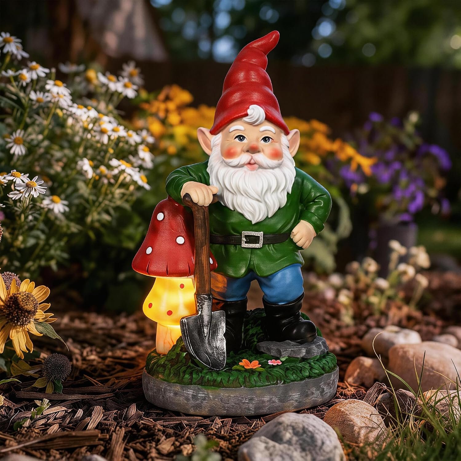 GIGALUMI Solar Garden Gnomes Outdoor 9.8″,Solar Gnomes Decorations for Yard,Garden Statues with Solar Lights,Yard Decorations Outdoor,Gnome Garden Decor for Yard,Patio,Lawn and Mom Gifts