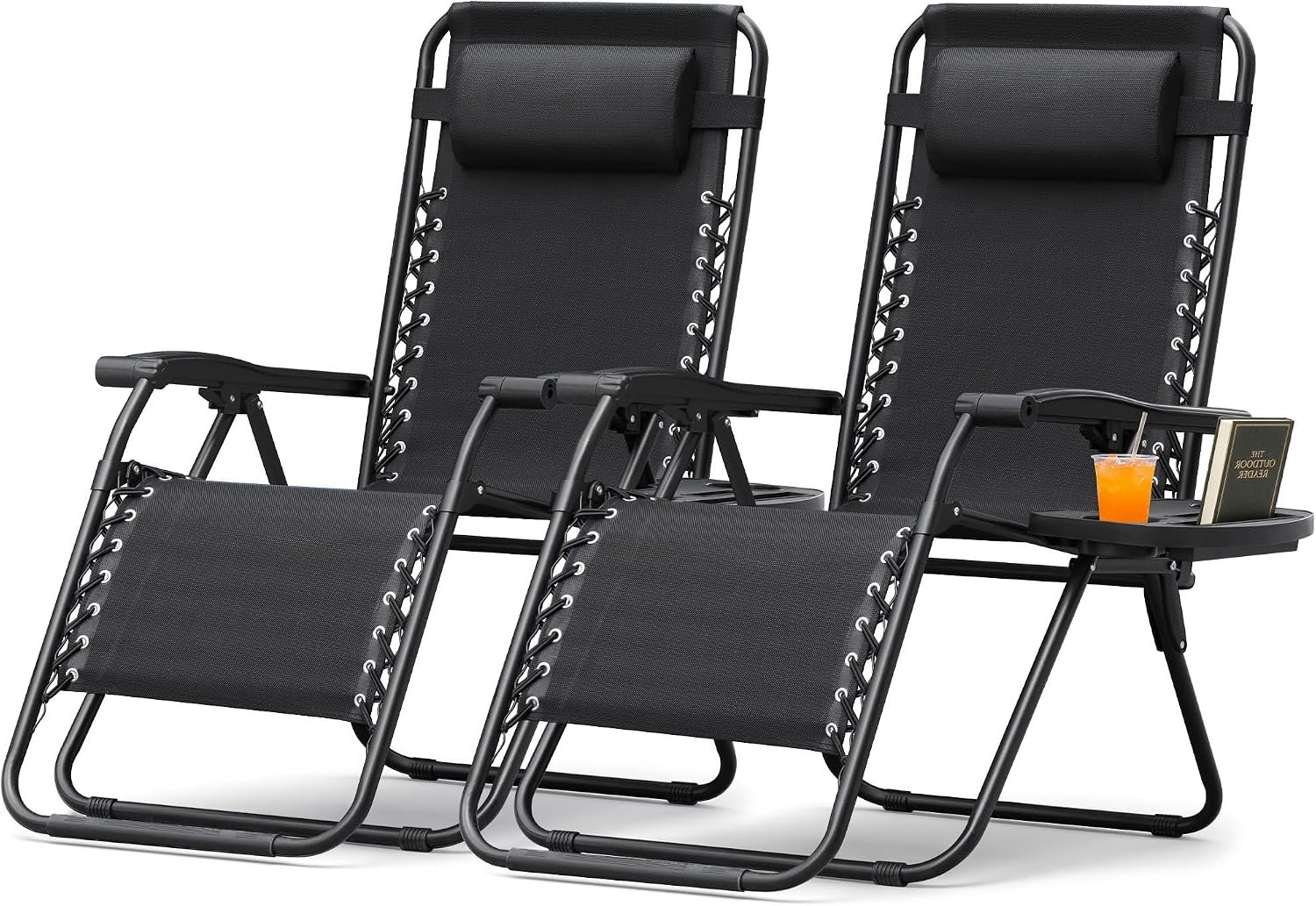Homall Zero Gravity Chair Patio Folding Lawn Lounge Chairs Outdoor Lounge Gravity Chair Camp Reclining Chair with Pillows for Poolside Backyard and Beach Set of 2 (Dark Black)