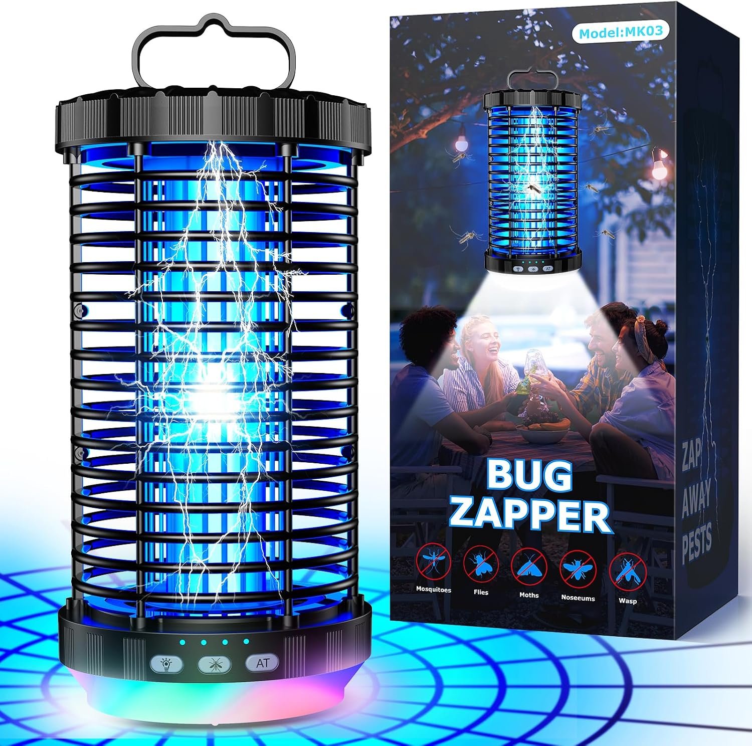 CreateFun Bug Zapper Outdoor, 2026 Upgraded 3 in 1 Rechargeable Bug Zapper with 5000mAh Battery & LED Night Light, 4000V Cordless Waterproof Mosquito Zapper for Outside,Patio,Backyard,Garden Black 0