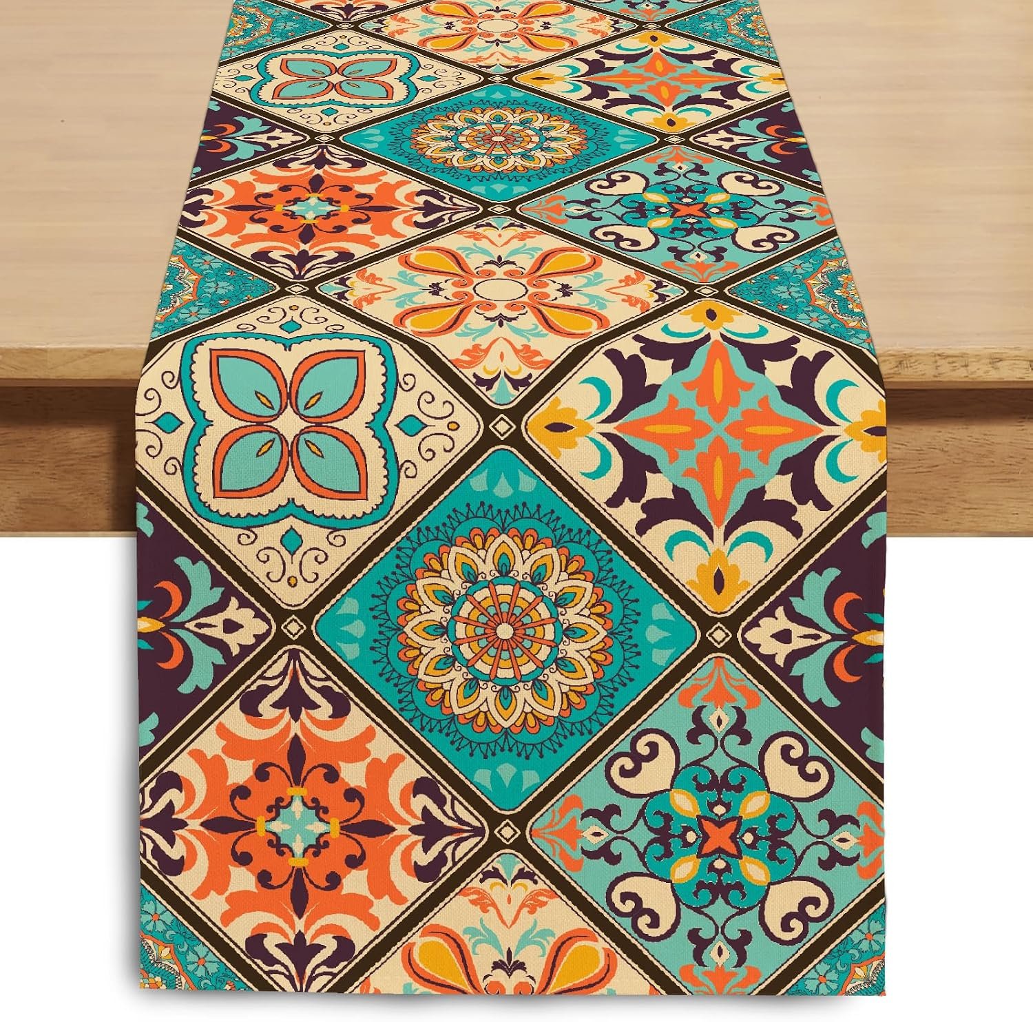 Boho Bohemian Table Runner, Vintage Seasonal Runners (13” x 36”) | Vibrant Multicolor, Boho Home Decor, Dining Table Accent, Geometric Pattern, Festive Centerpiece, Farmhouse, Coffee Table