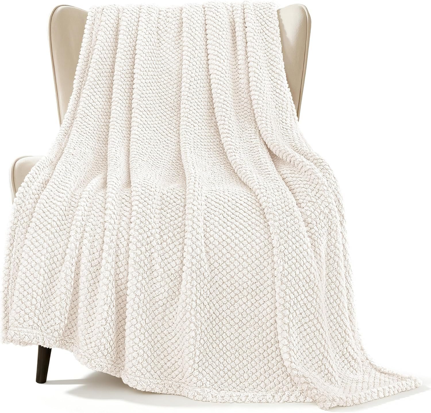 Whale Flotilla Extra Large Fuzzy Fleece Throw Blanket for Couch, 50×70 Inch Fluffy Warm Soft Jacquard Blankets for All Season, Lightweight and Cozy, Ivory | 50×70 Inch, Suitable for Sofa Chair Bed, Fluffy Fuzzy Jacquard Blankets for All Season, Lightweight and Cozy