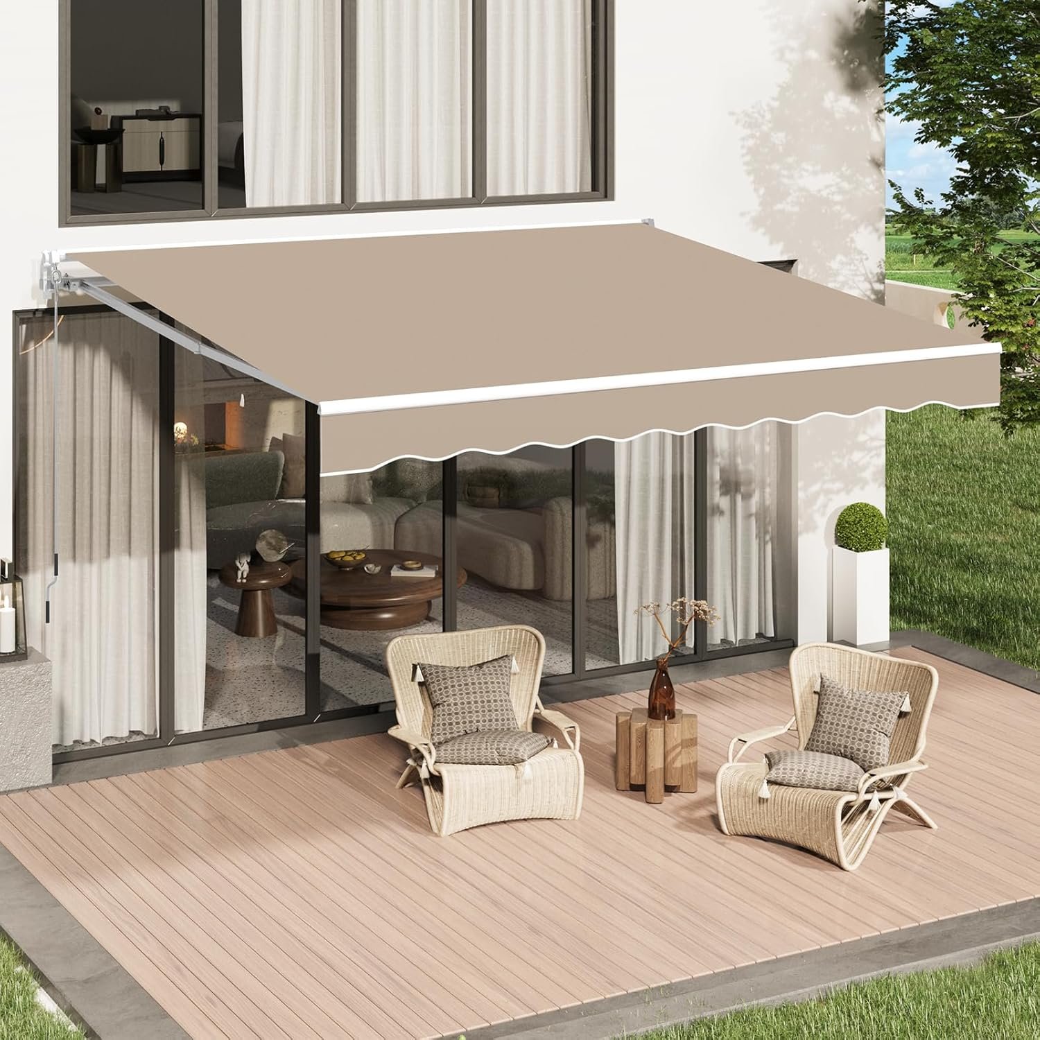 U-MAX Awnings for Outside, 10′ x 8′ Retractable Awning for Patio, Beige | Sun Shade Manual Patio Awning, Outdoor Door Window Awning with Crank Handle for Deck,Porch, Home, Backyard, Balcony