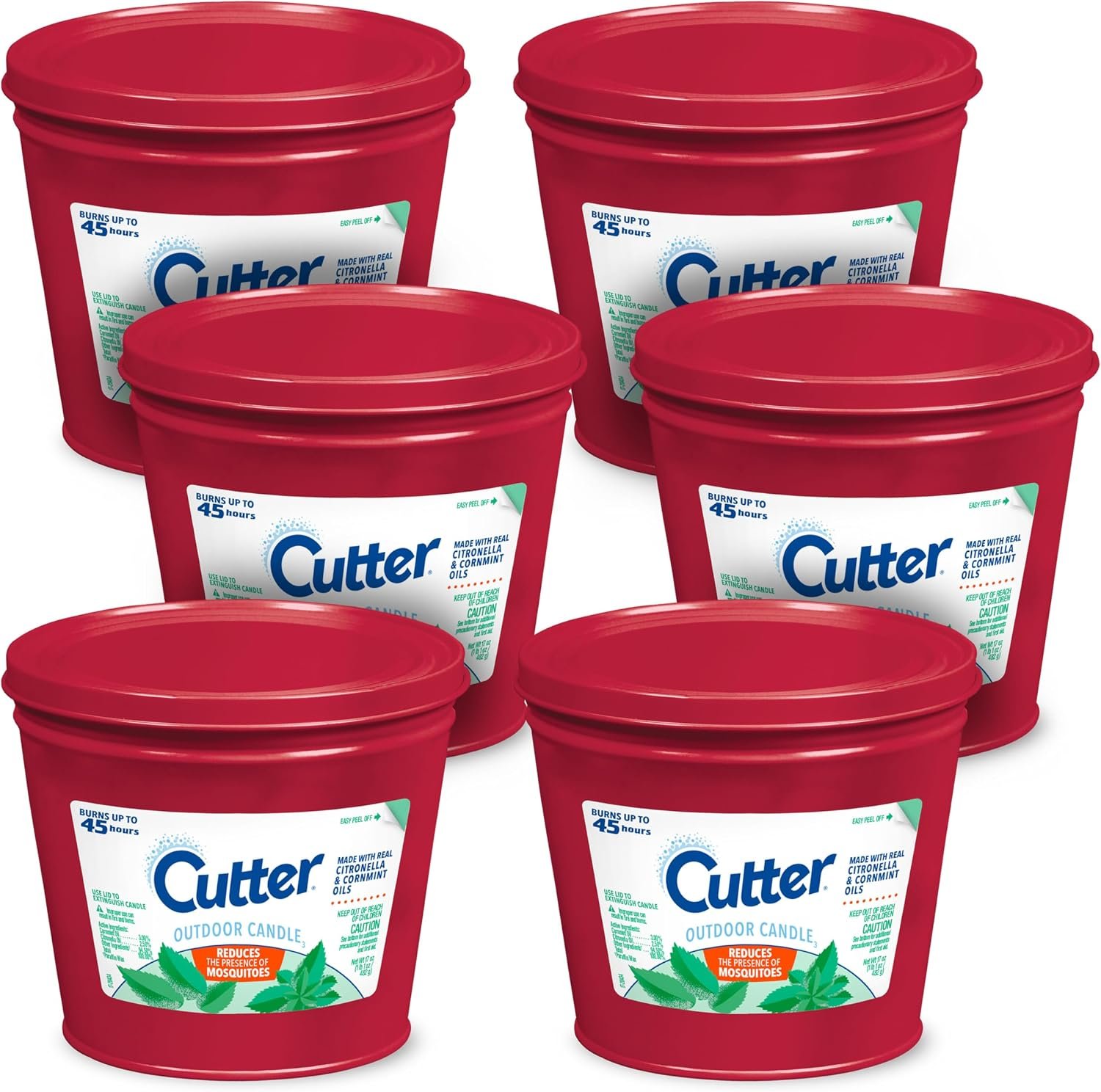 Cutter Candle, 17 Ounces, Outdoor Candle Made with Real Citronella Oil and Cornmint Oil Reduces The Presence of Mosquitoes with A Light, Fragrant Citronella and Mint Scent, 6 Pack