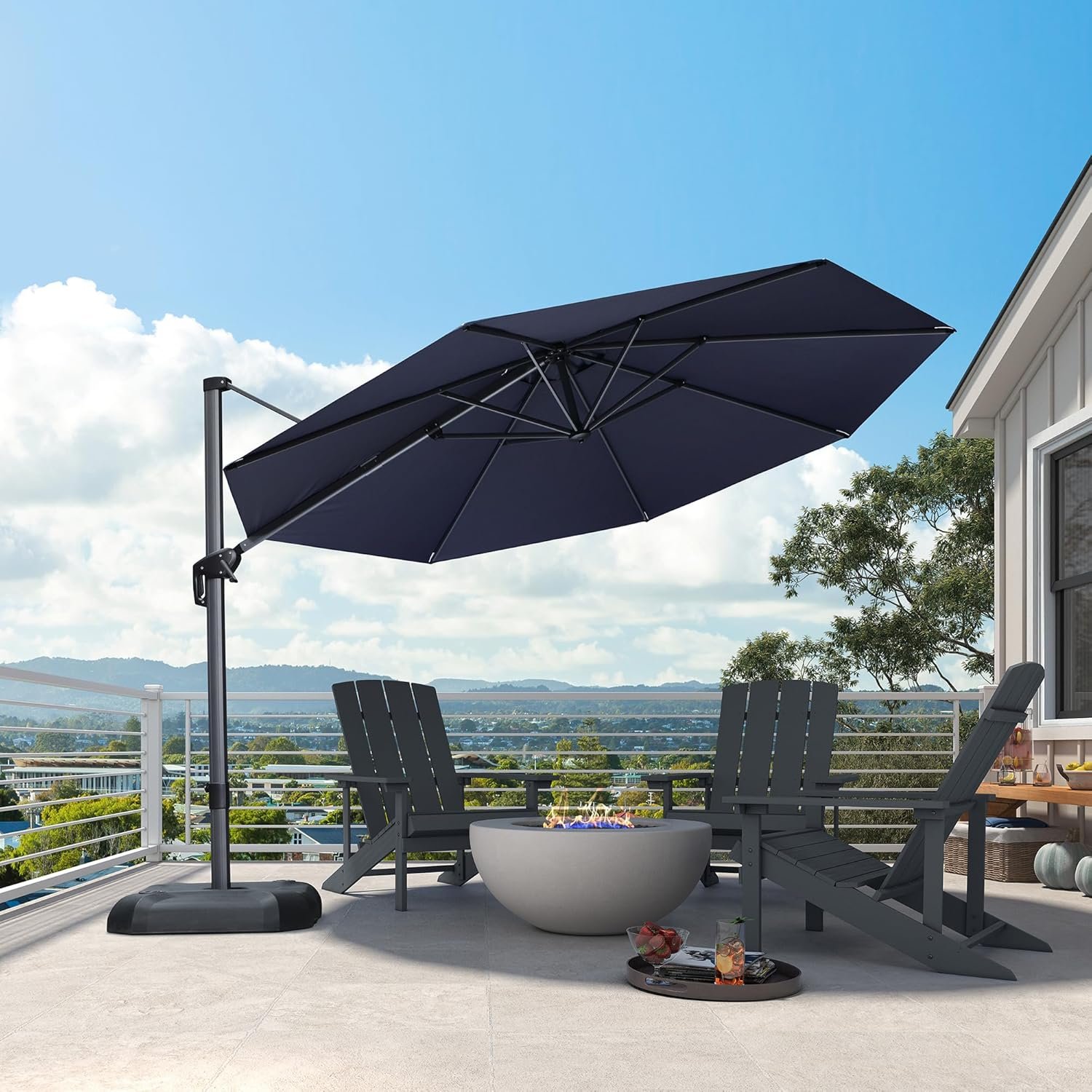 PURPLE LEAF 11 Feet Patio Umbrella Outdoor Cantilever Round Umbrella Aluminum Offset Umbrella with 360-degree Rotation for Garden Deck Pool Patio, Navy Blue