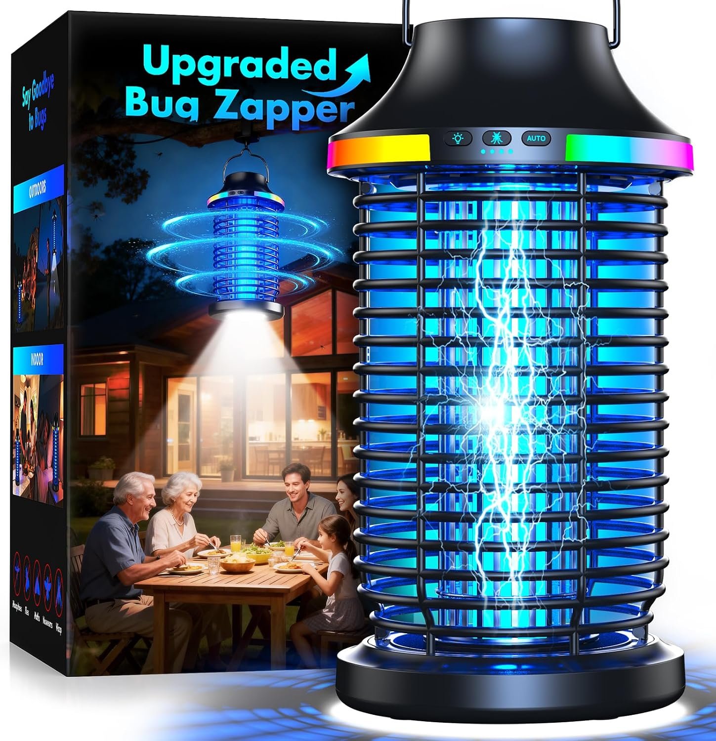 Rechargeable Bug Zapper Outdoor, 4200V Powerful Electric Mosquito Zapper 5-in-1 Portable & Wireless Bug Zapper Outdoor Cordless with 5000mAh Battery, Outdoor Waterproof Fly Zapper for Patio Camping