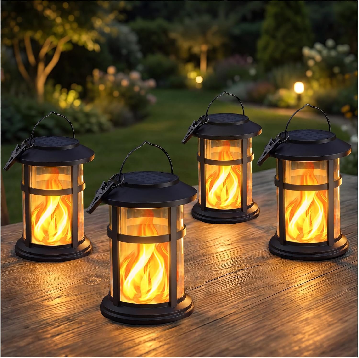 Otdair 4 Pack Solar Lanterns Outdoor Waterproof, Upgraded Flickering Flame Hanging Solar Lights for Outside, Solar Powered Lantern for Patio Yard Garden Porch Decor, Gift for Mom Housewarming